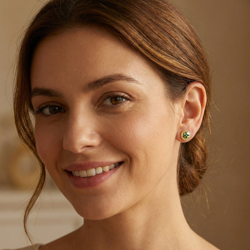 Vintage Floral Disc Stud Earrings – sterling silver earrings, front view