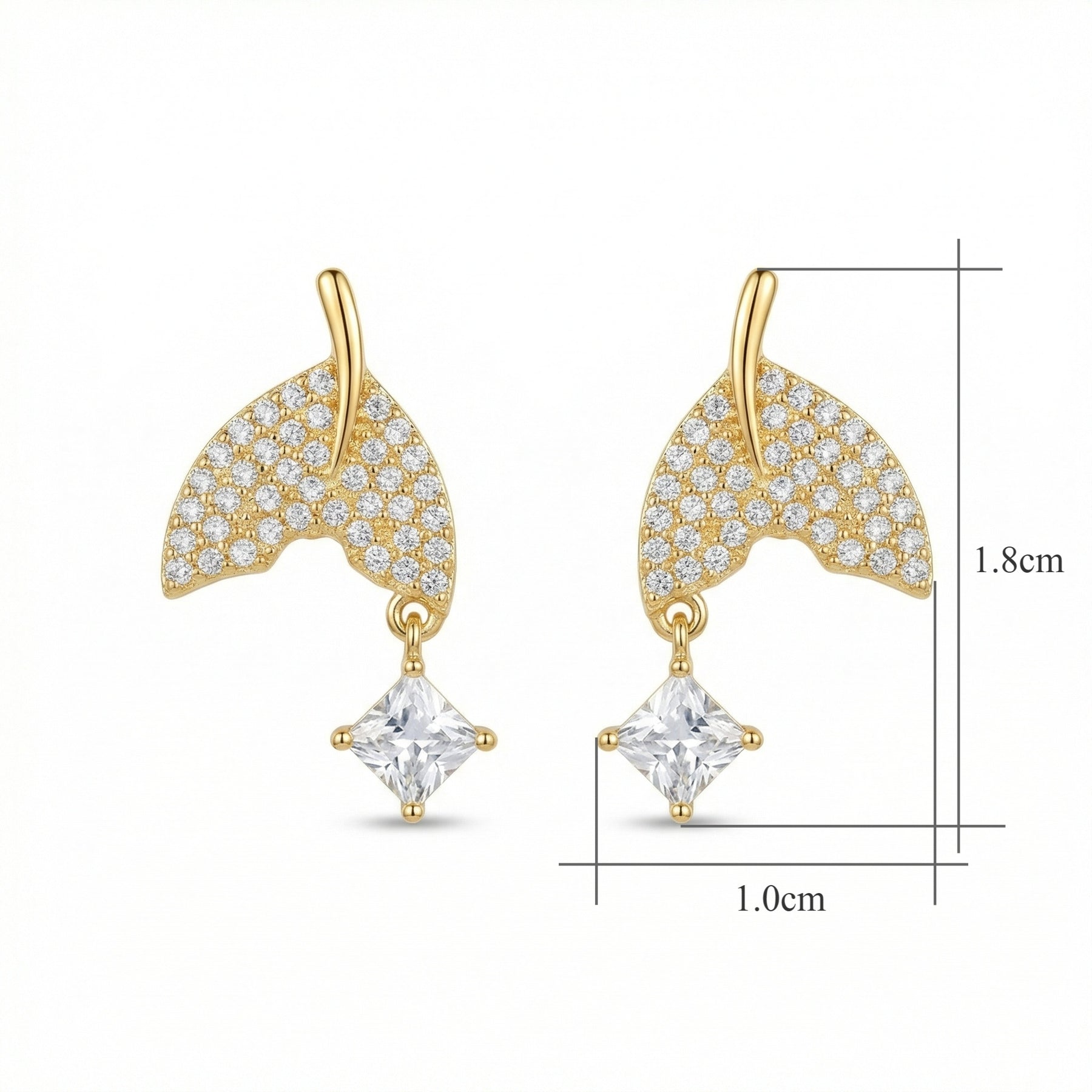 Pavé Whale Tail Dangle Earrings – sterling silver earrings, front view