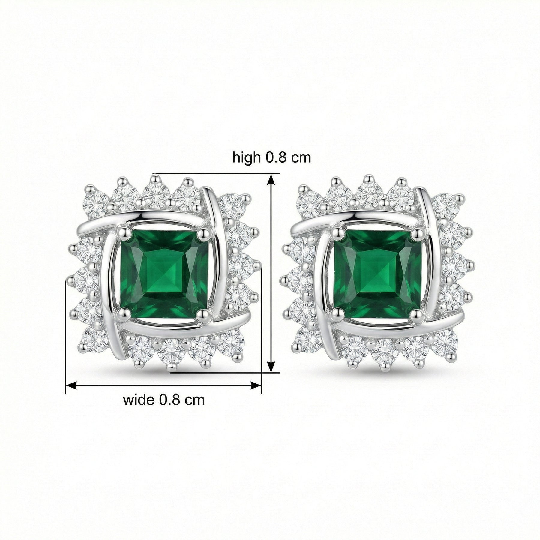 Square Green stone Interlocking Halo Studs – green stone earrings