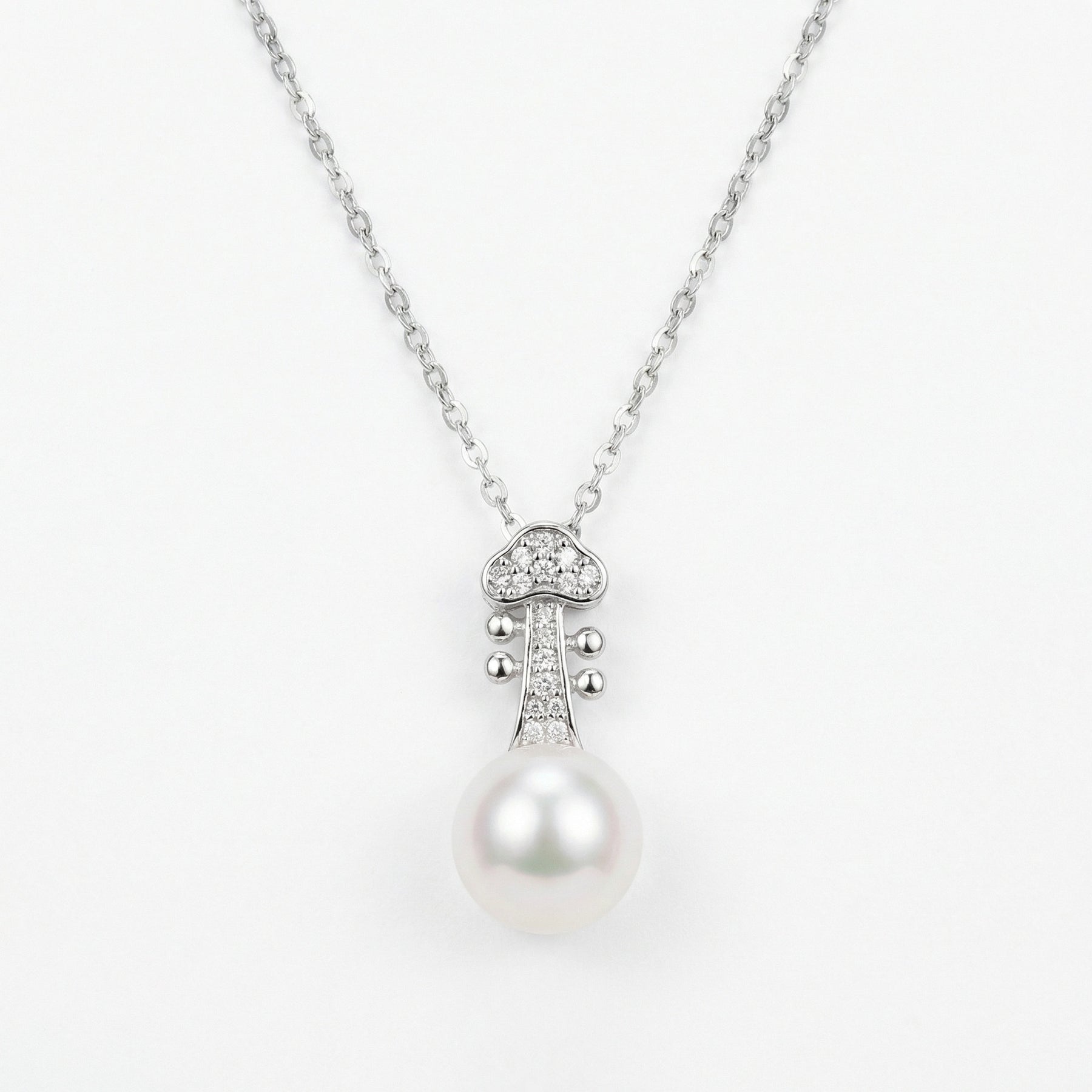 Violin Scroll Pearl Necklace – pearl necklace, side detail