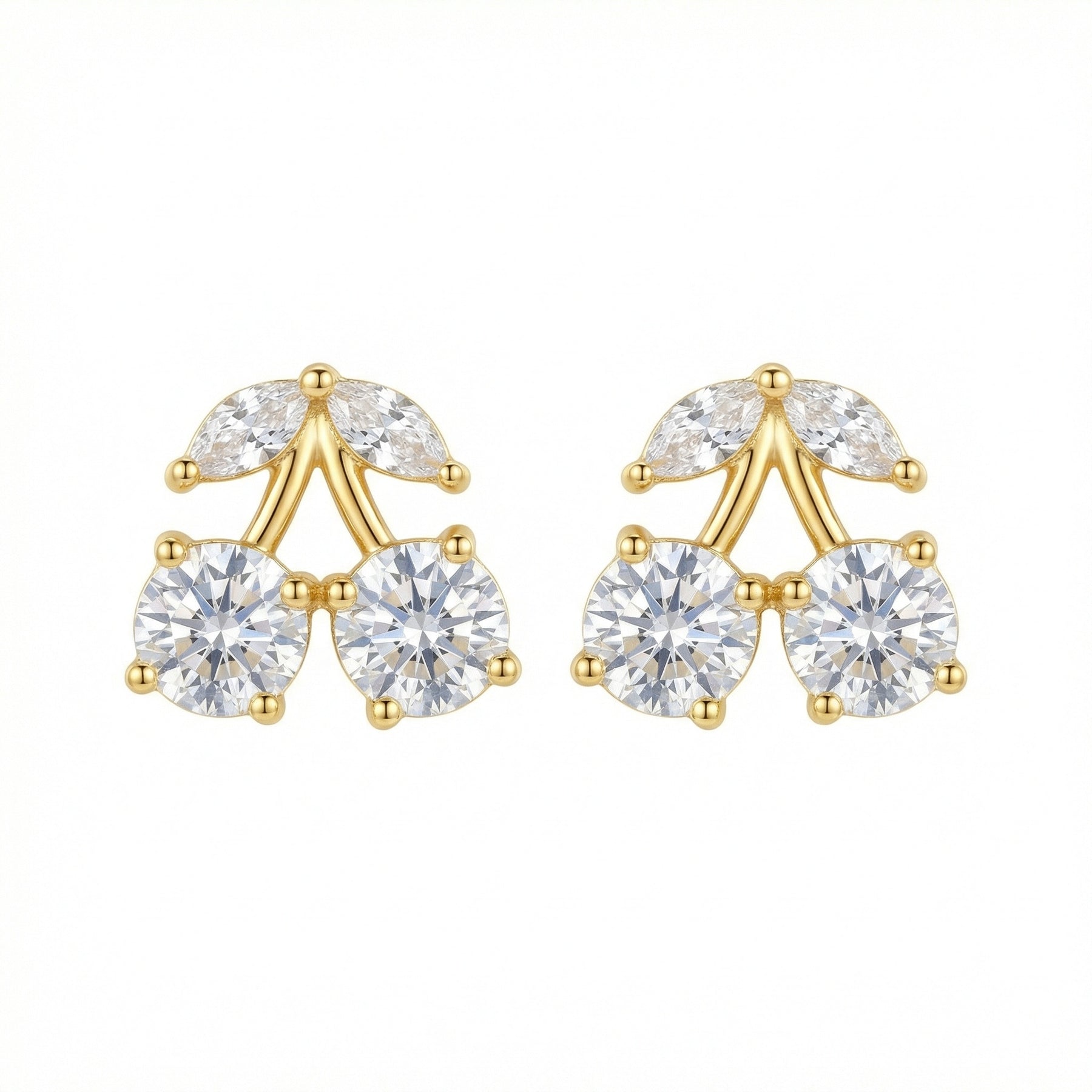 Cherry Stud Earrings with Leaf Accents – sterling silver earrings, side detail