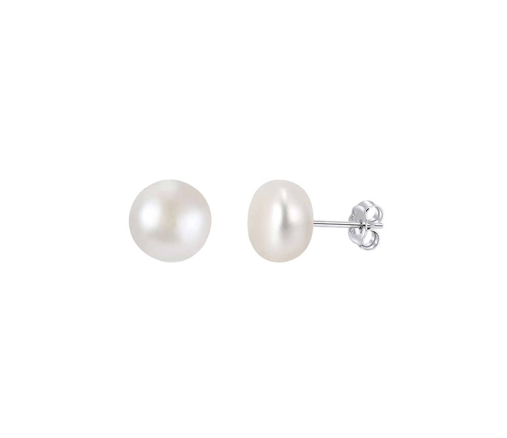 Simple Pearl Studs with Iridescent Sheen – pearl earrings, front view
