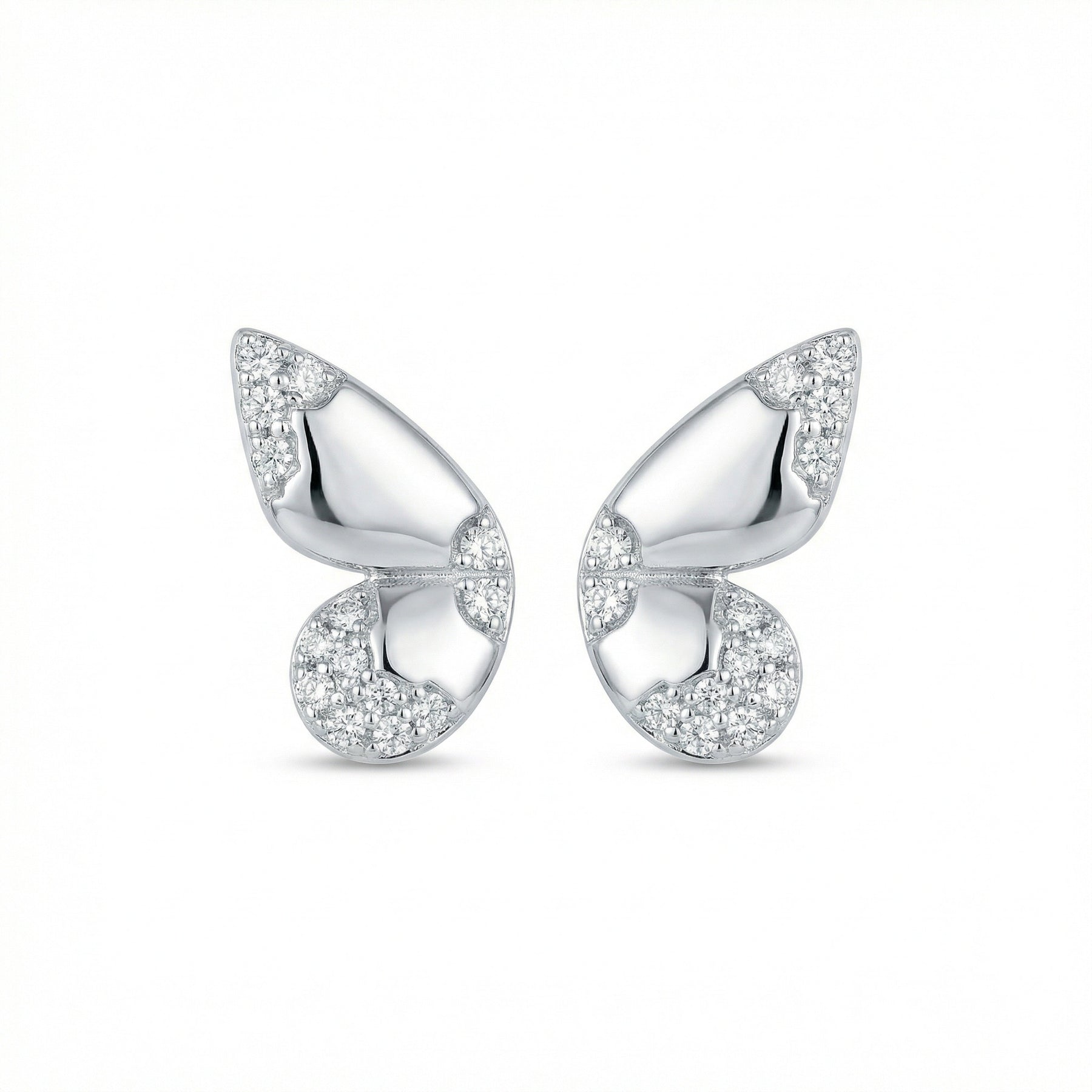 Butterfly Wing Studs, White Metal – sterling silver earrings, side detail