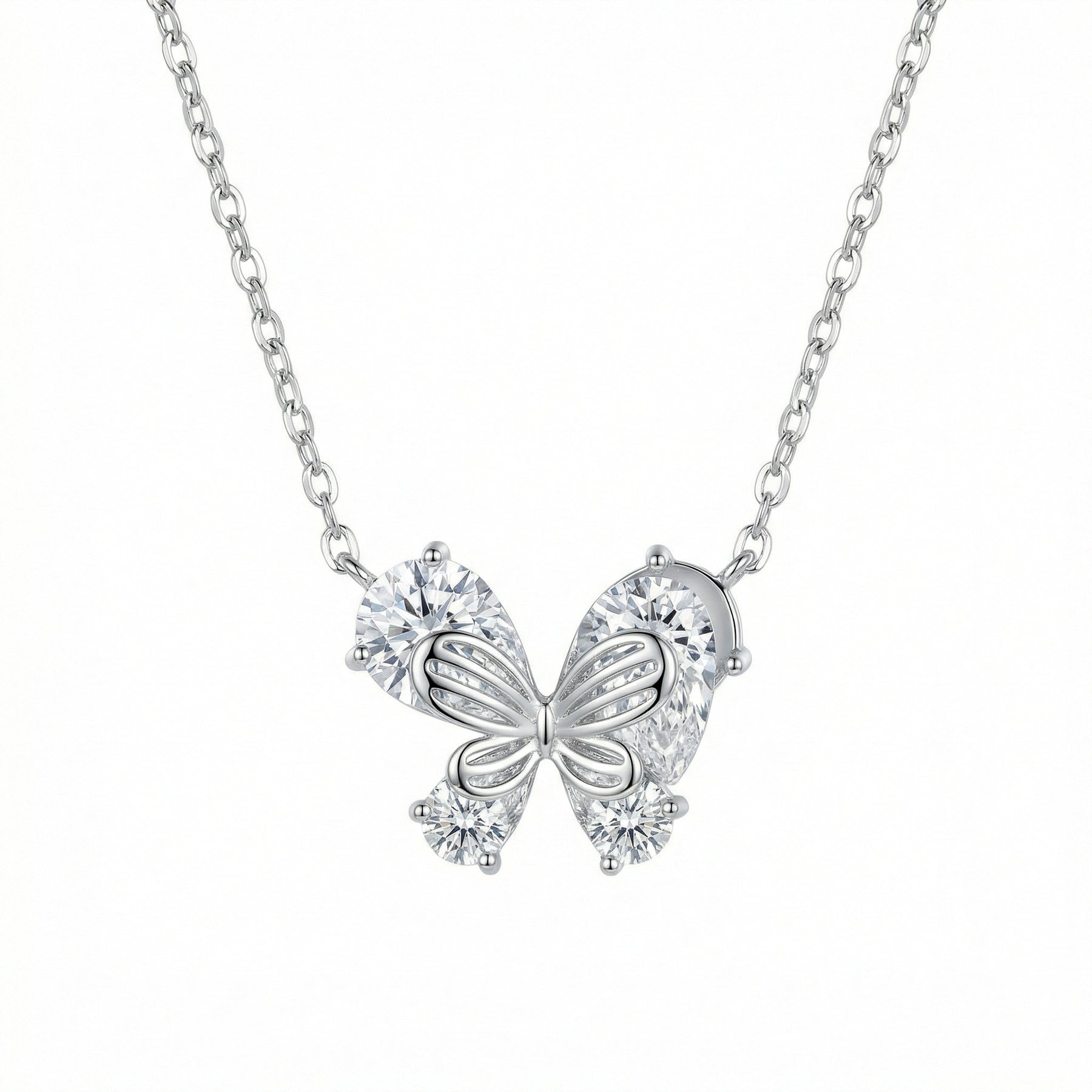 Butterfly Pendant Necklace, Pear-Cut Stones – sterling silver necklace, front view