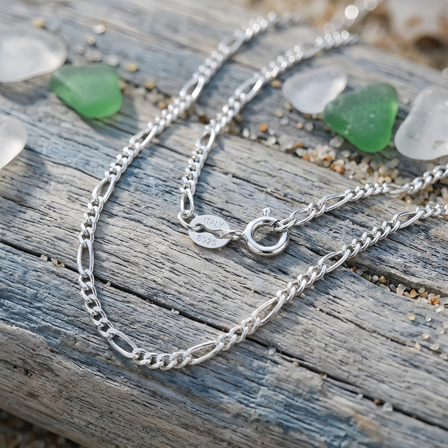 Durable Italian Figaro Chain Necklace – sterling silver necklace, close-up