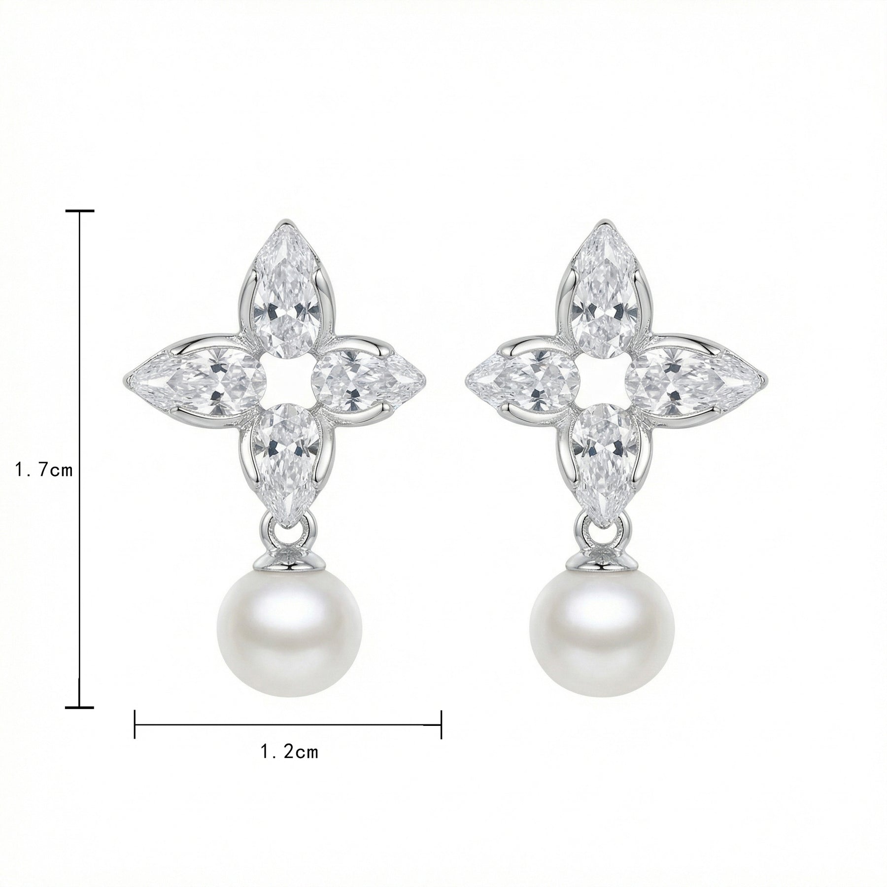 Floral Marquise Cluster Pearl Drops – pearl earrings, close-up