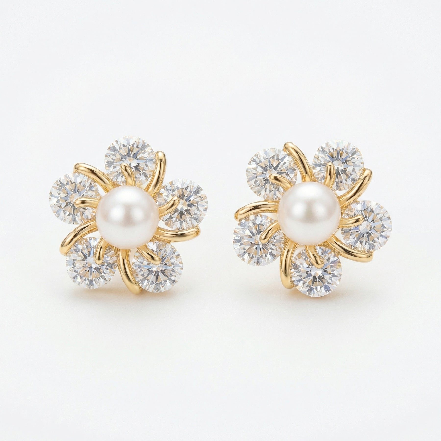 Floral Pearl Stud Earrings, Spring – pearl earrings, front view