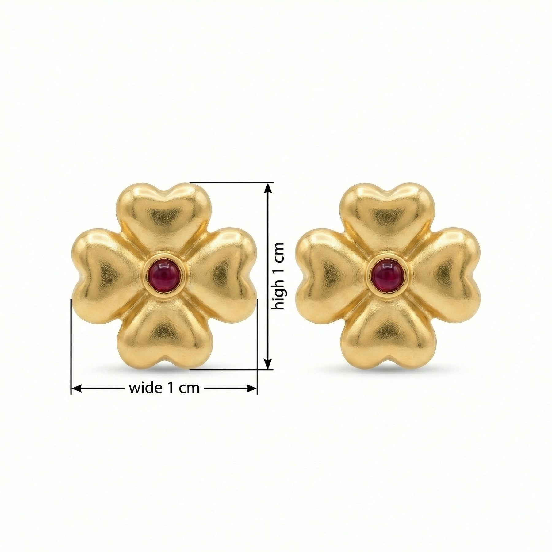 Heart Clover Ruby Stud Earrings – ruby earrings, front view