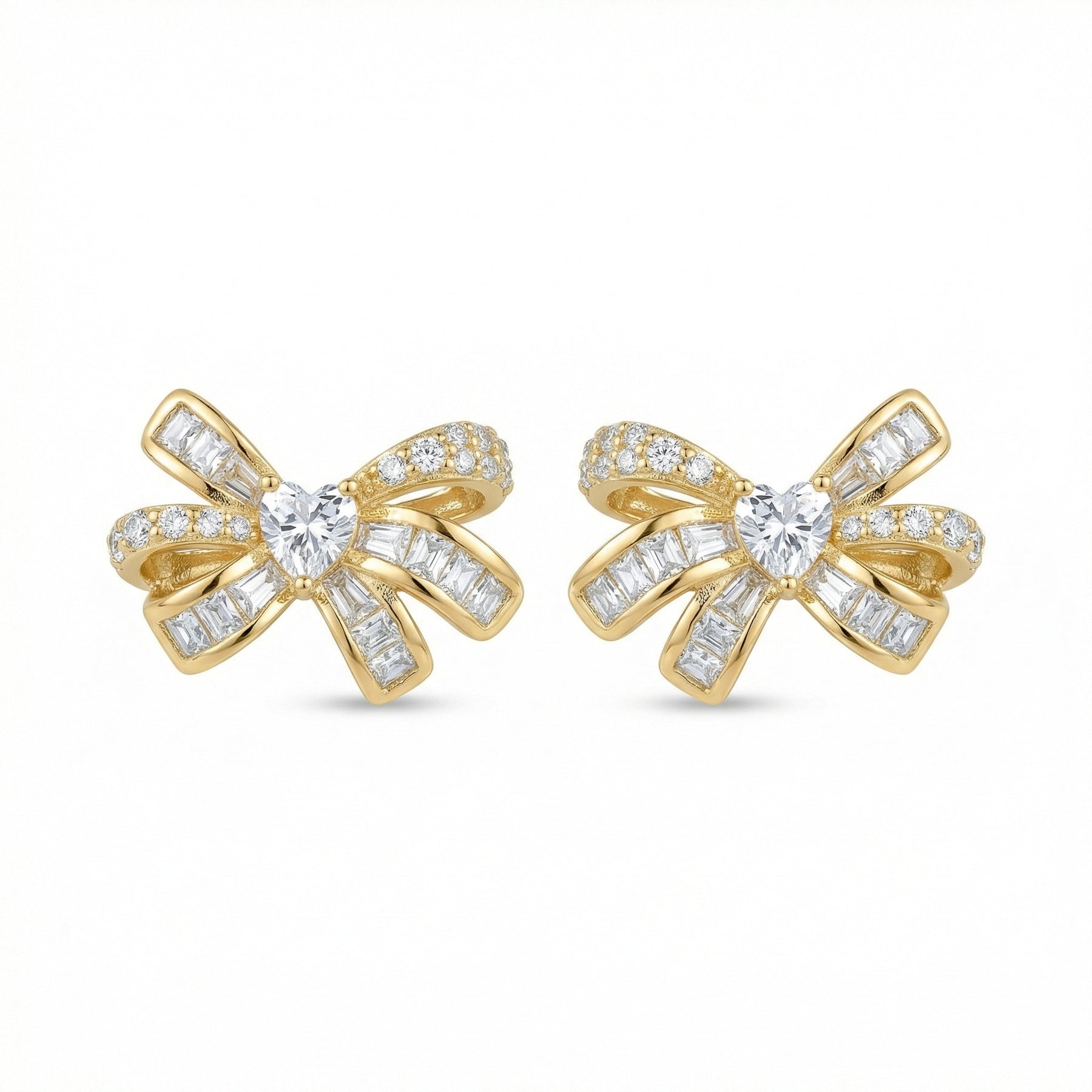 Bow Studs with Heart Center – sterling silver earrings