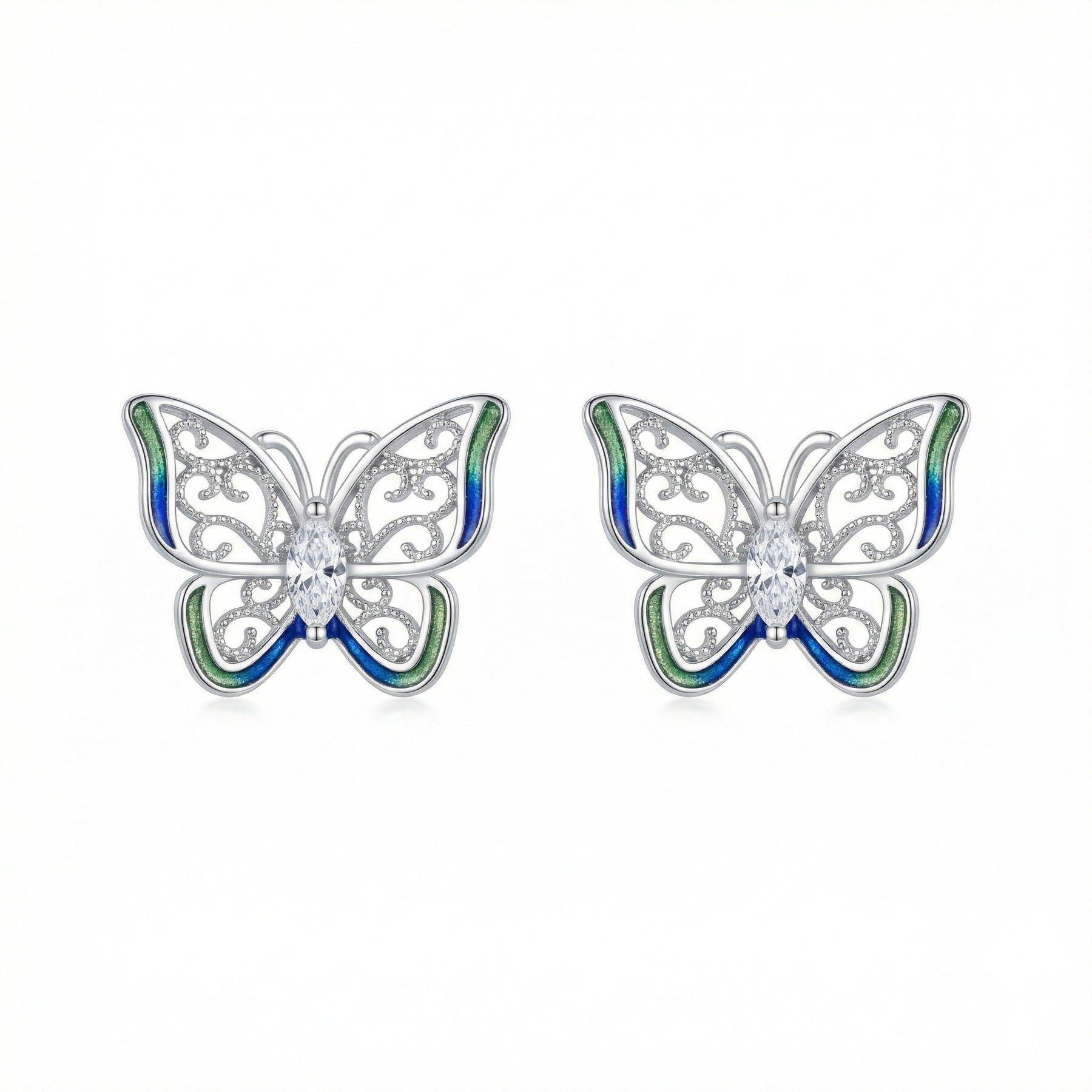 Enamel Butterfly Filigree Stud Earrings – sterling silver earrings