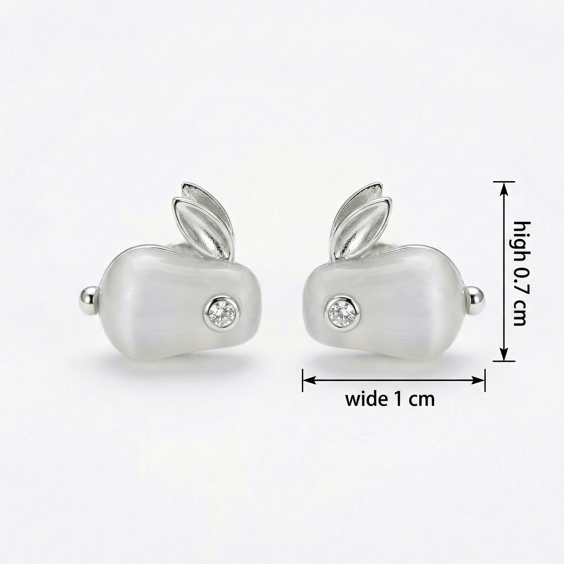 Silver Rabbit Moonstone Stud Earrings – sterling silver earrings, side detail
