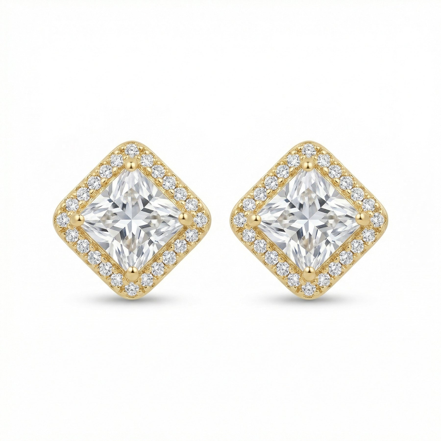 Square-Cut Halo Stud Earrings – sterling silver earrings
