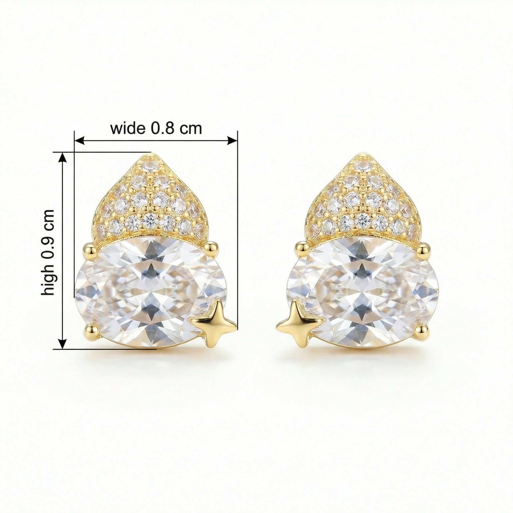 Celestial Star and Oval Stud Earrings – sterling silver earrings, front view