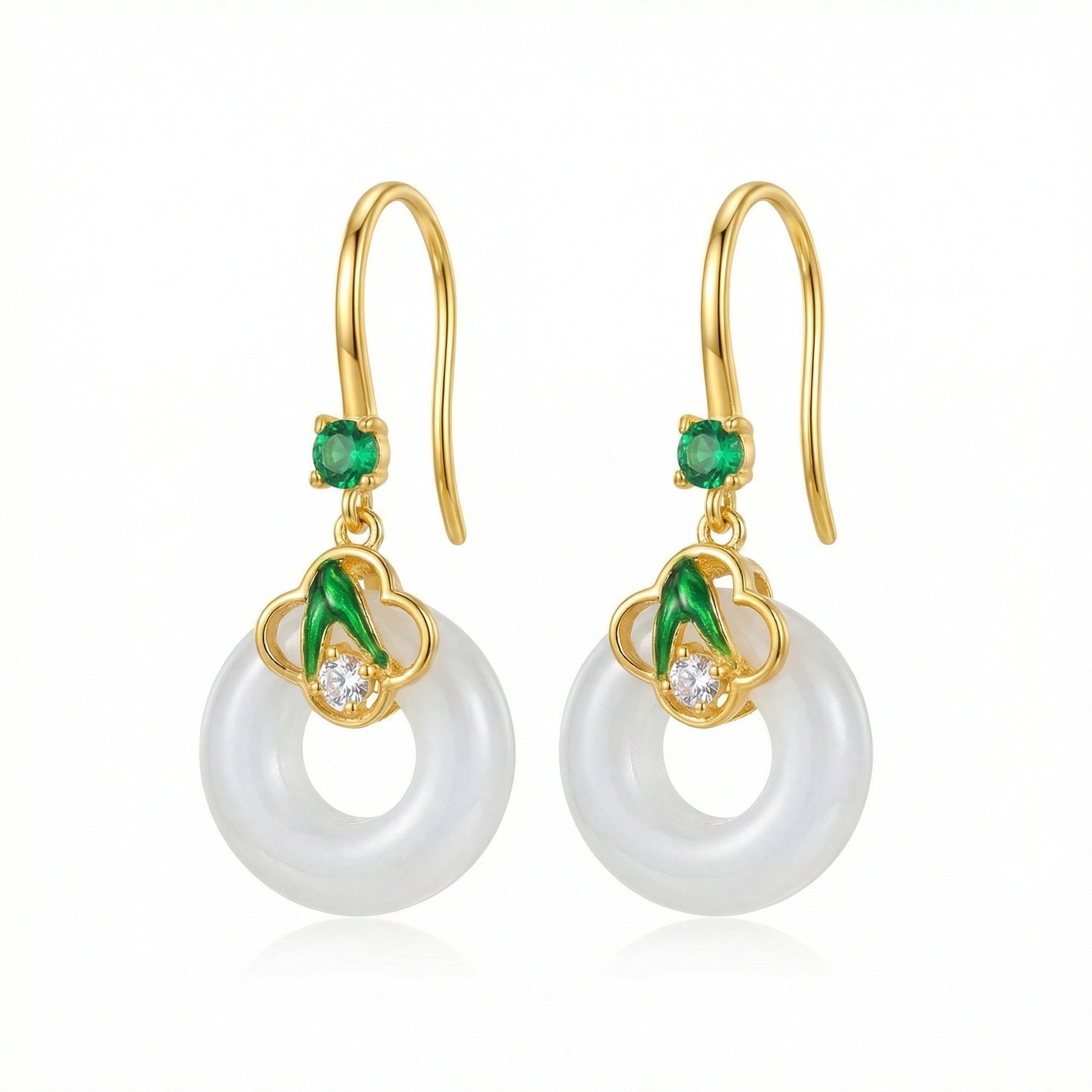 White Chalcedony Donut Drop Earrings – sterling silver earrings, side detail