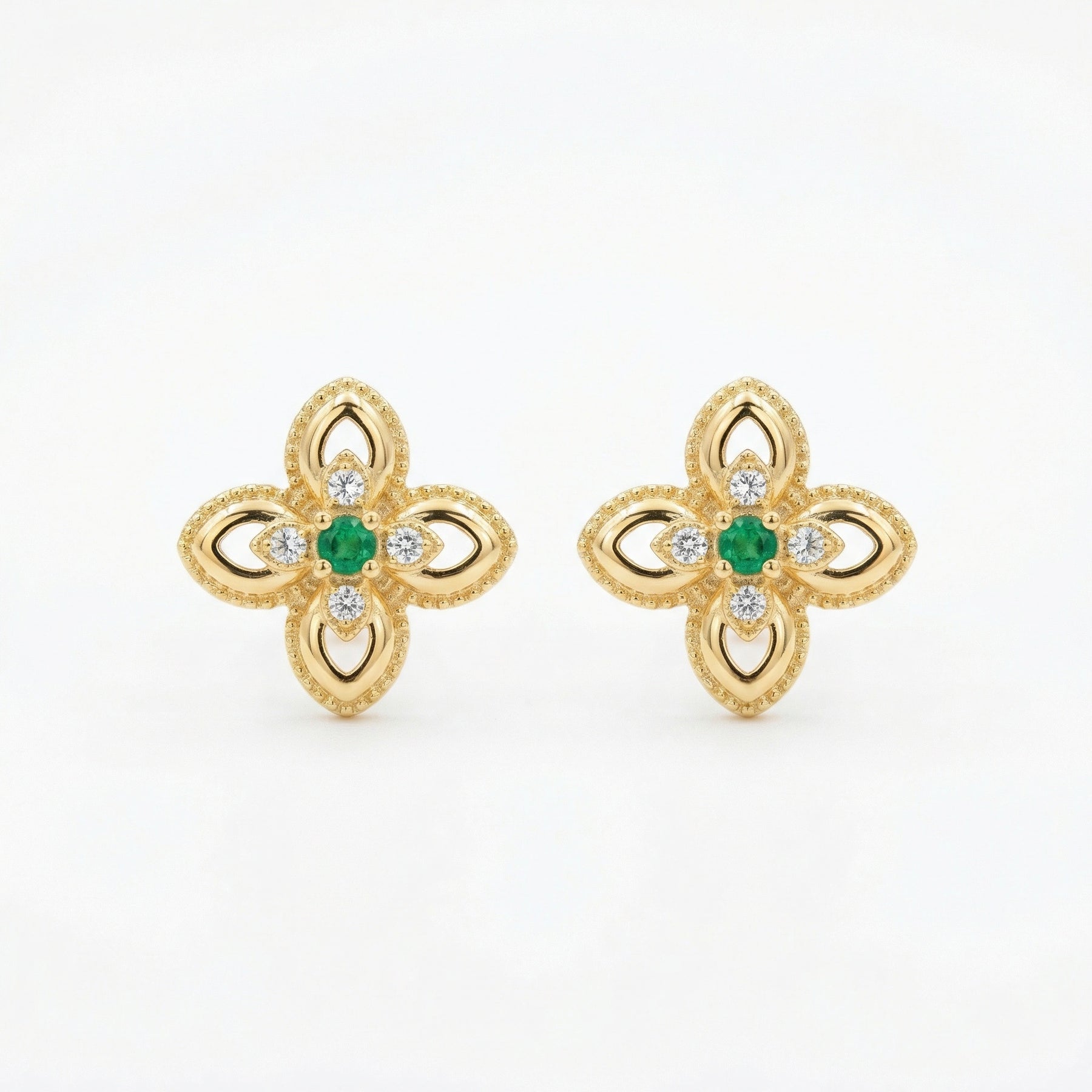 Green stone Floral Openwork Stud Earrings – green stone earrings