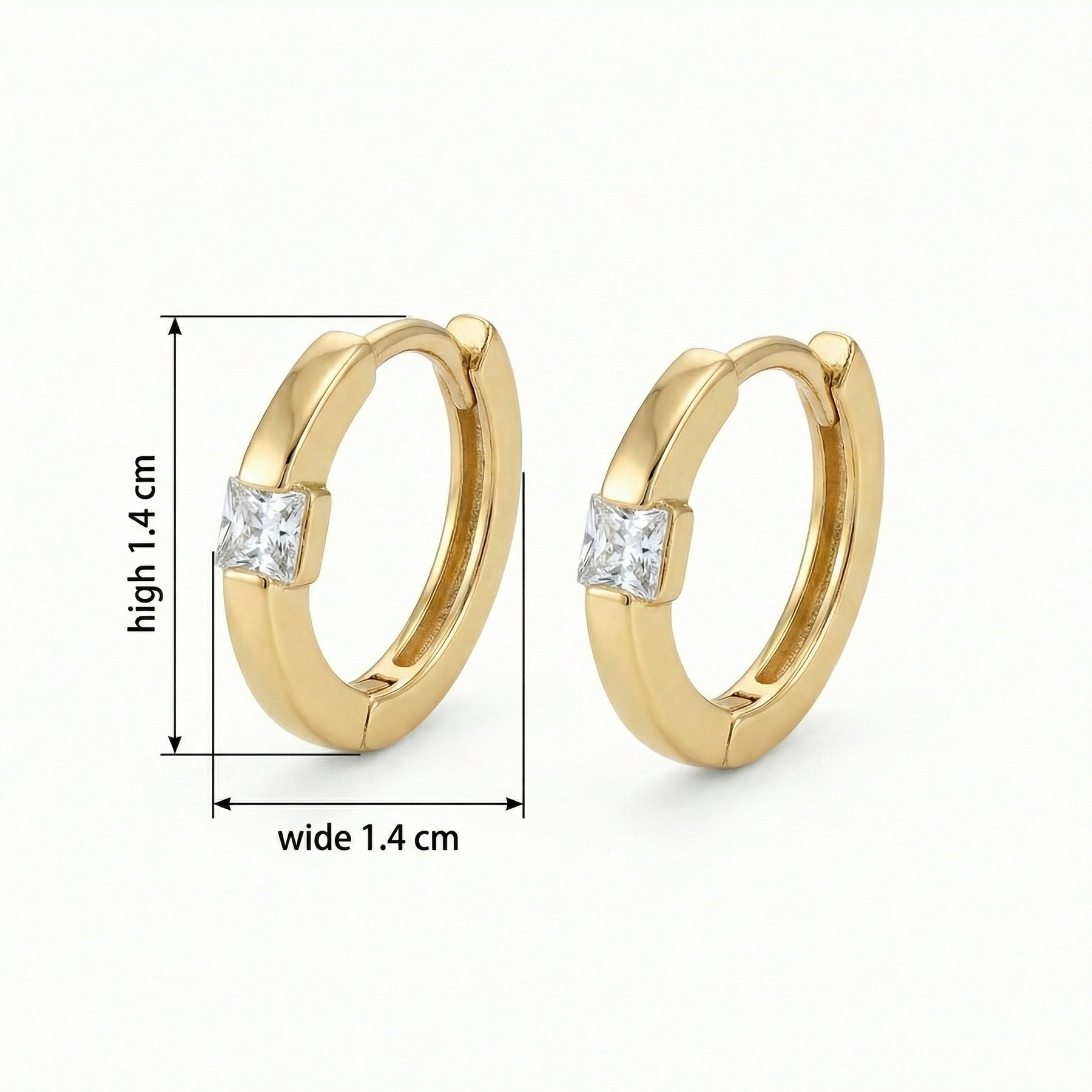 Princess-Cut Huggie Hoop Earrings – sterling silver earrings, side detail