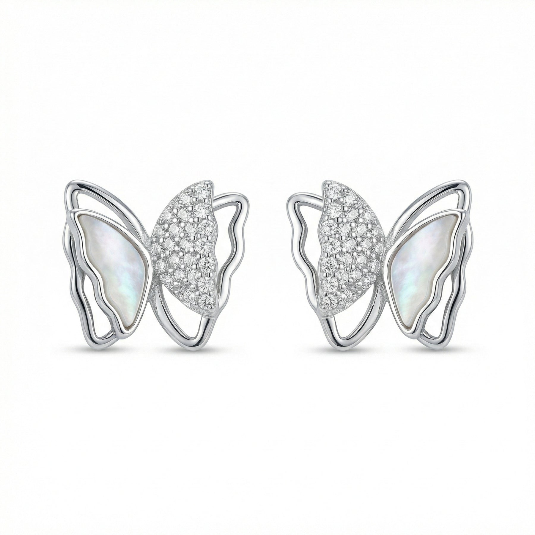 Butterfly Studs, Mother-of-Pearl Wings – mother-of-pearl earrings, close-up