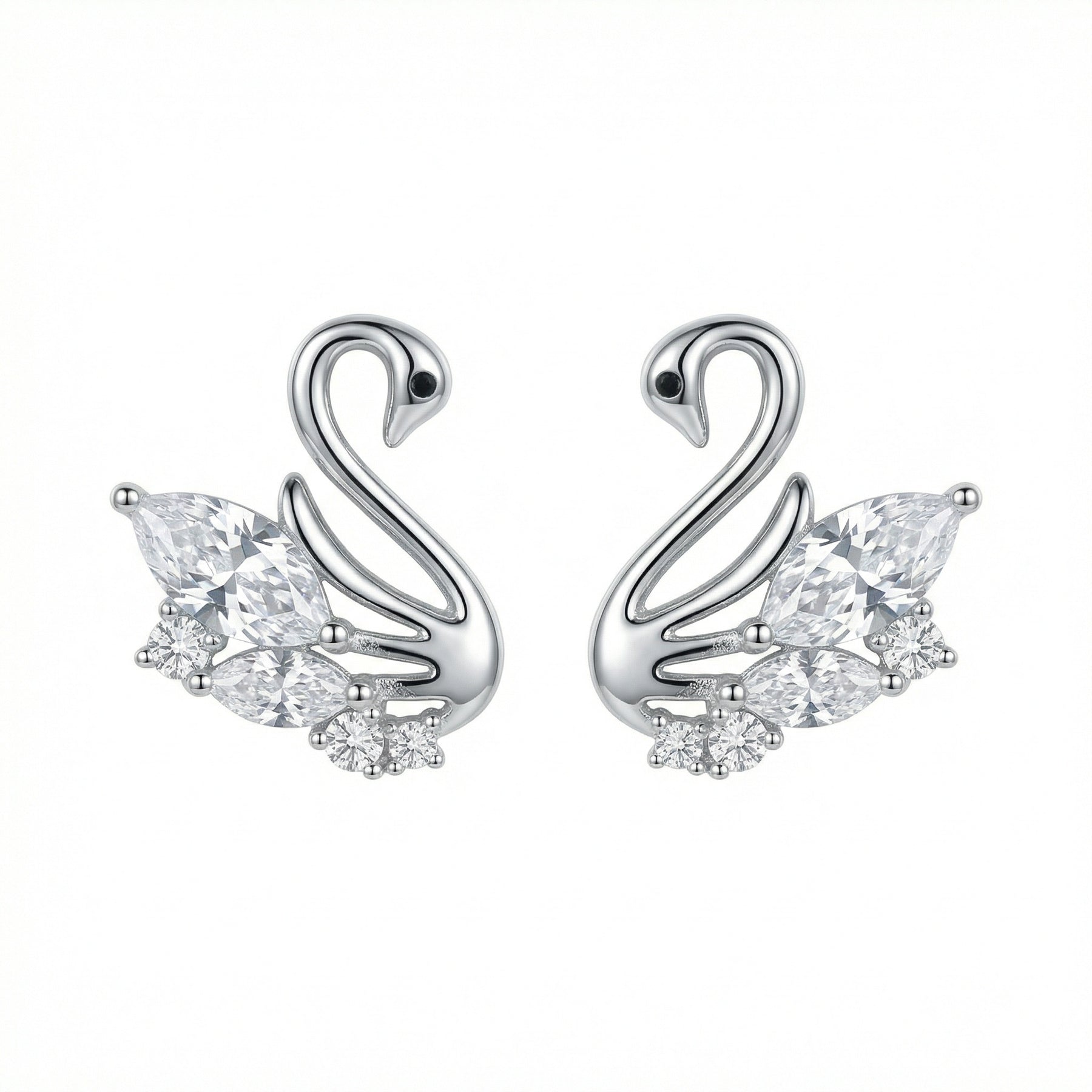 Silver-Tone Swan Stud Earrings – sterling silver earrings, close-up
