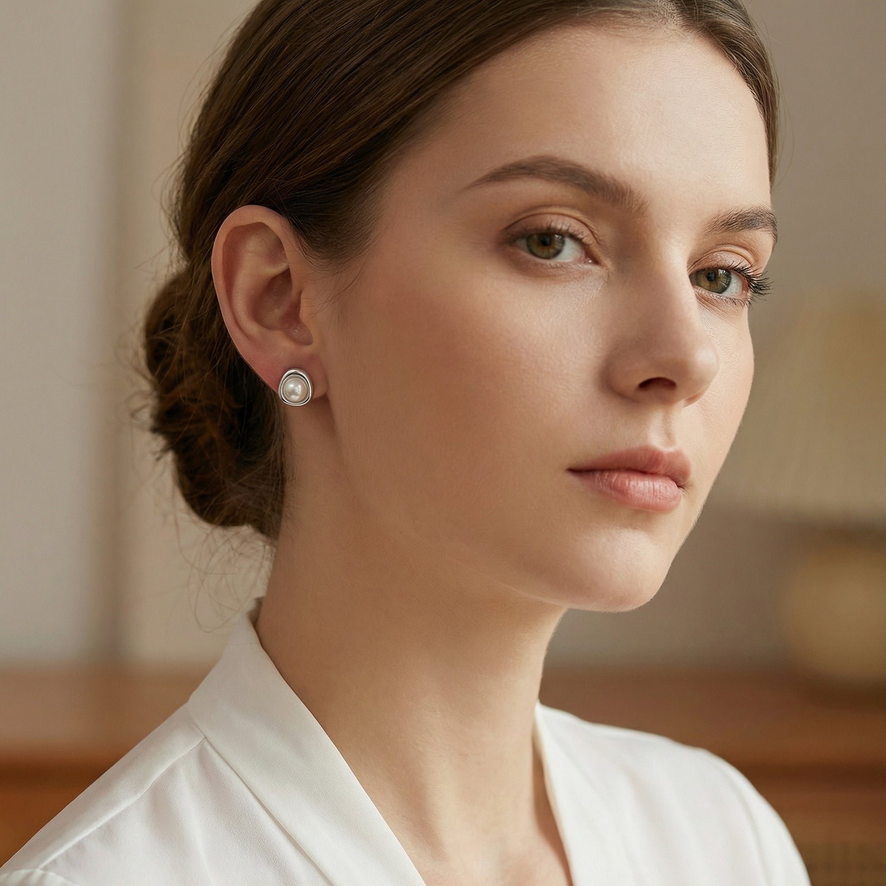 Pearl Studs in Triangular Settings – pearl earrings