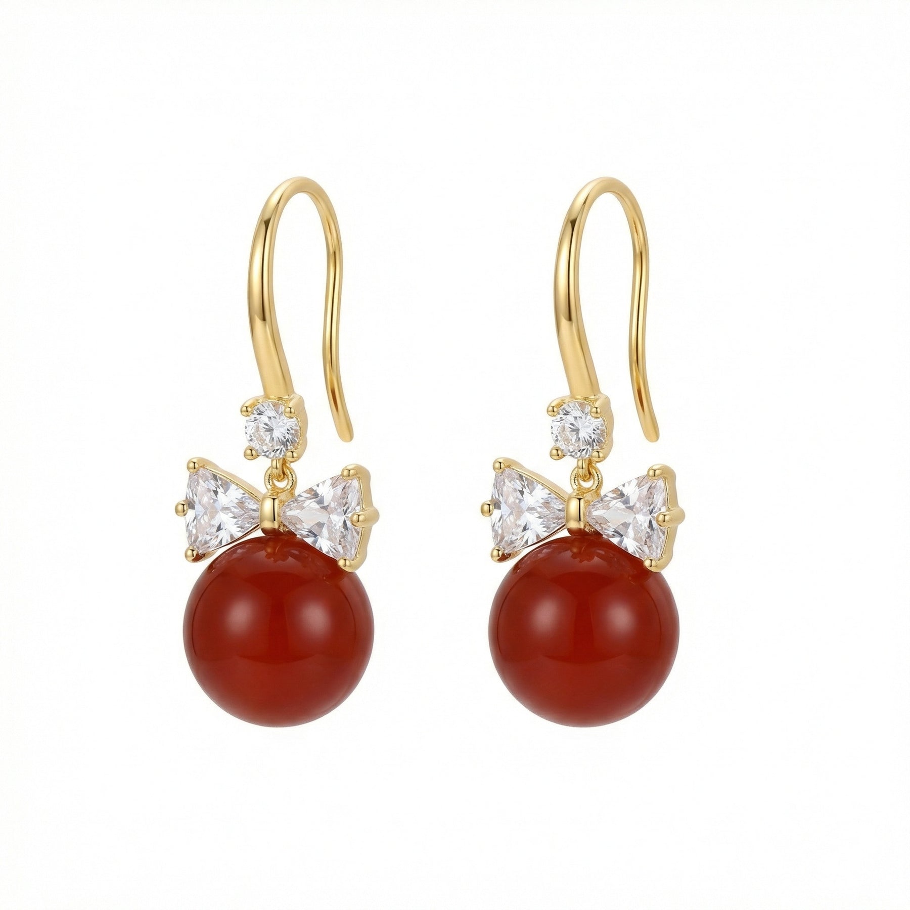 Red Bead Bowknot Drop Earrings – sterling silver earrings, front view