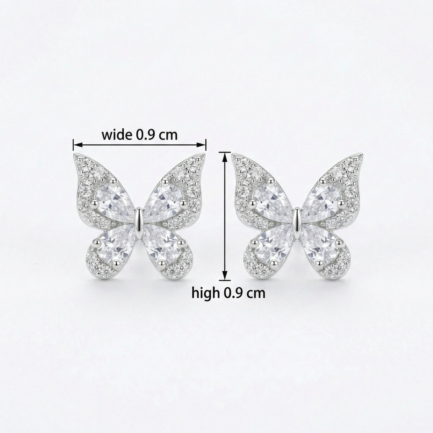 Butterfly Studs with Sparkling Pear Cuts – sterling silver earrings, side detail