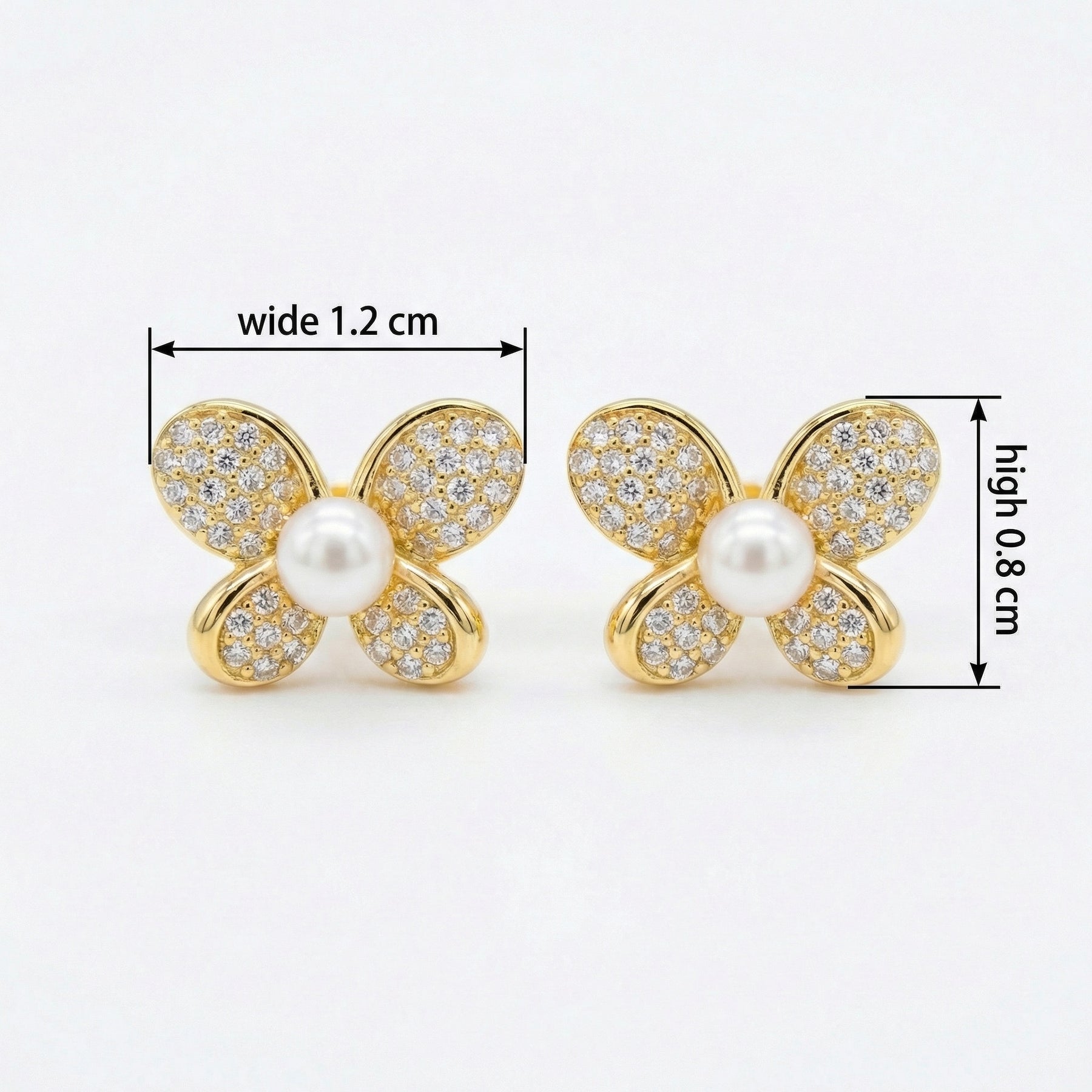 Butterfly Studs, Pearl Center – pearl earrings, side detail