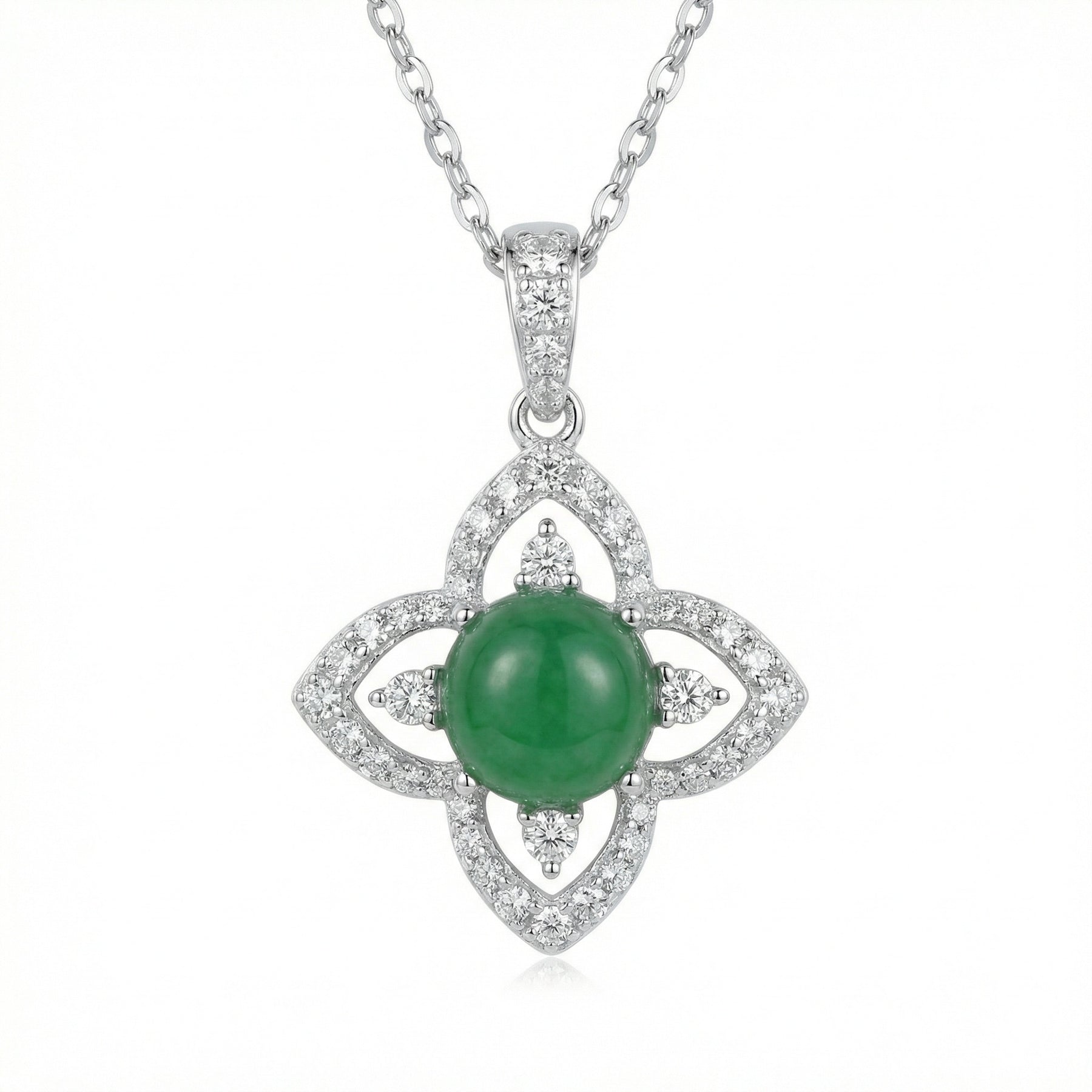 Jade Flower Pendant Necklace – jade necklace, side detail