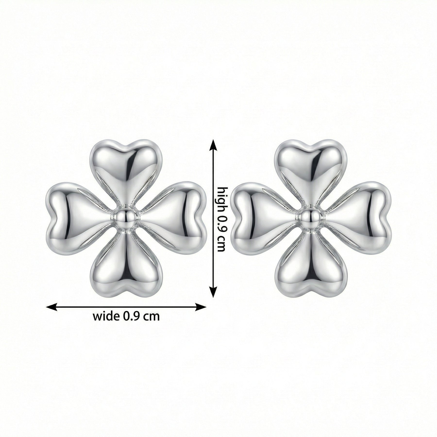 Heart-Petal Four-Leaf Clover Studs – sterling silver earrings, side detail