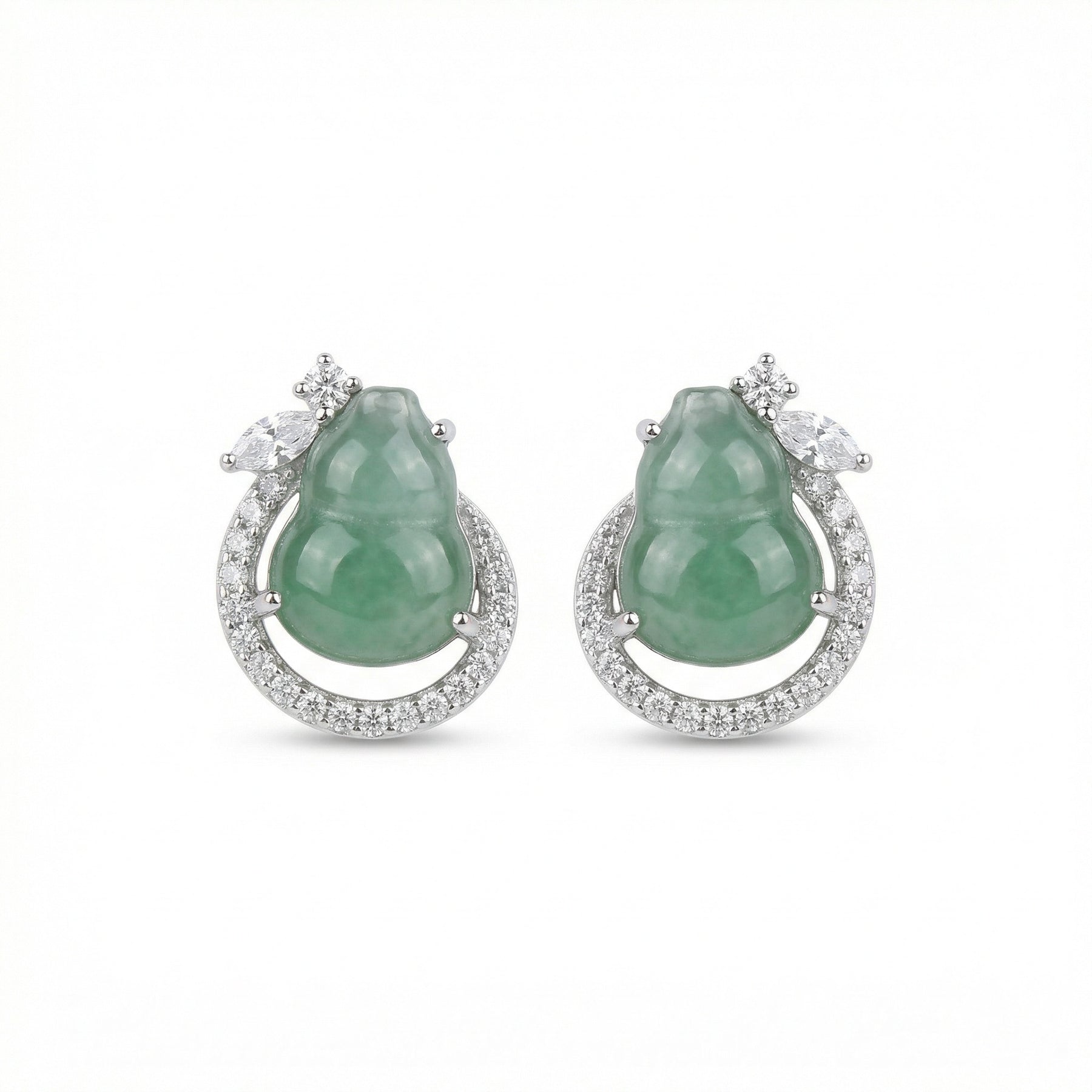 Jadeite Gourd Stud Earrings – jade earrings, close-up