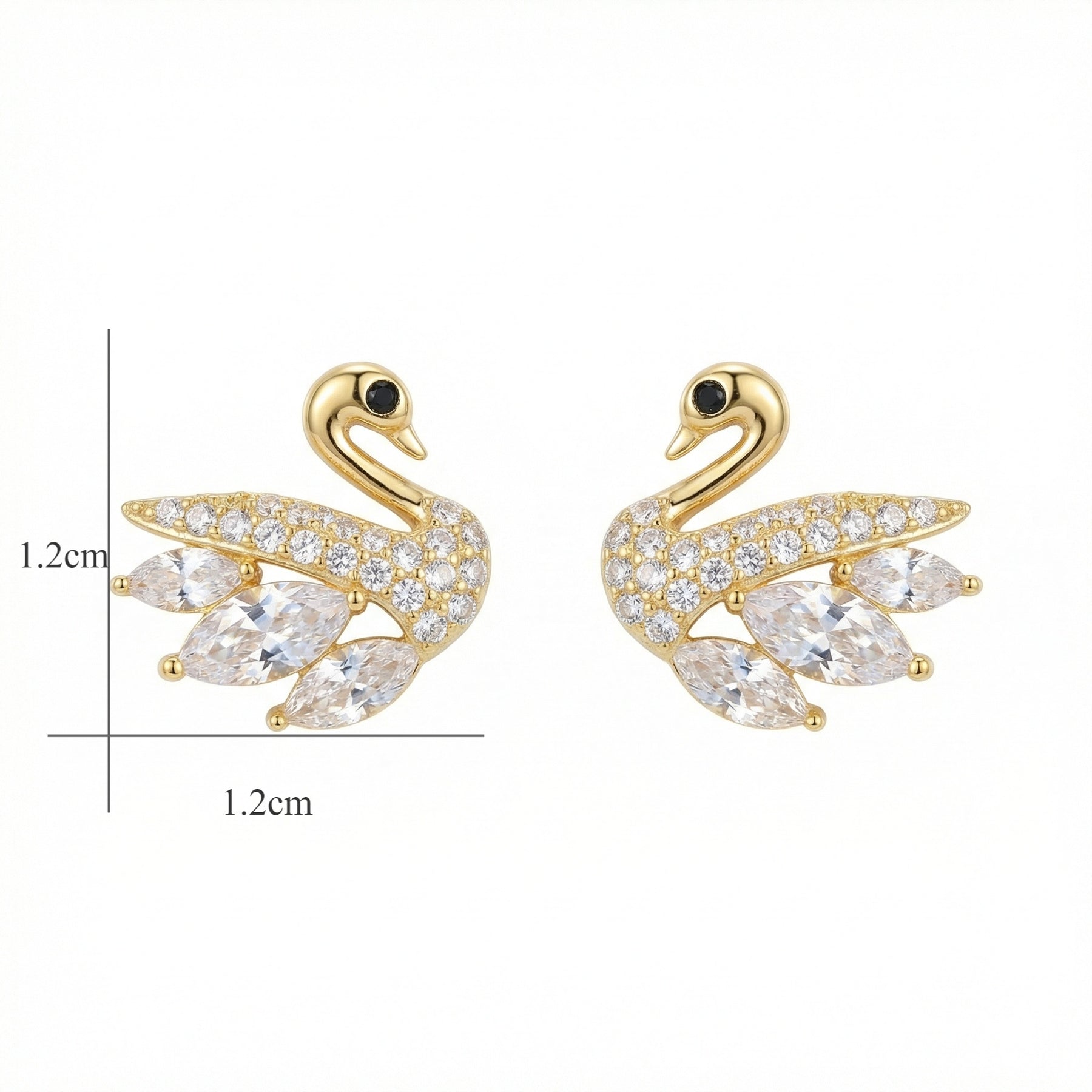 Swan-Shaped Stud Earrings – sterling silver earrings, close-up
