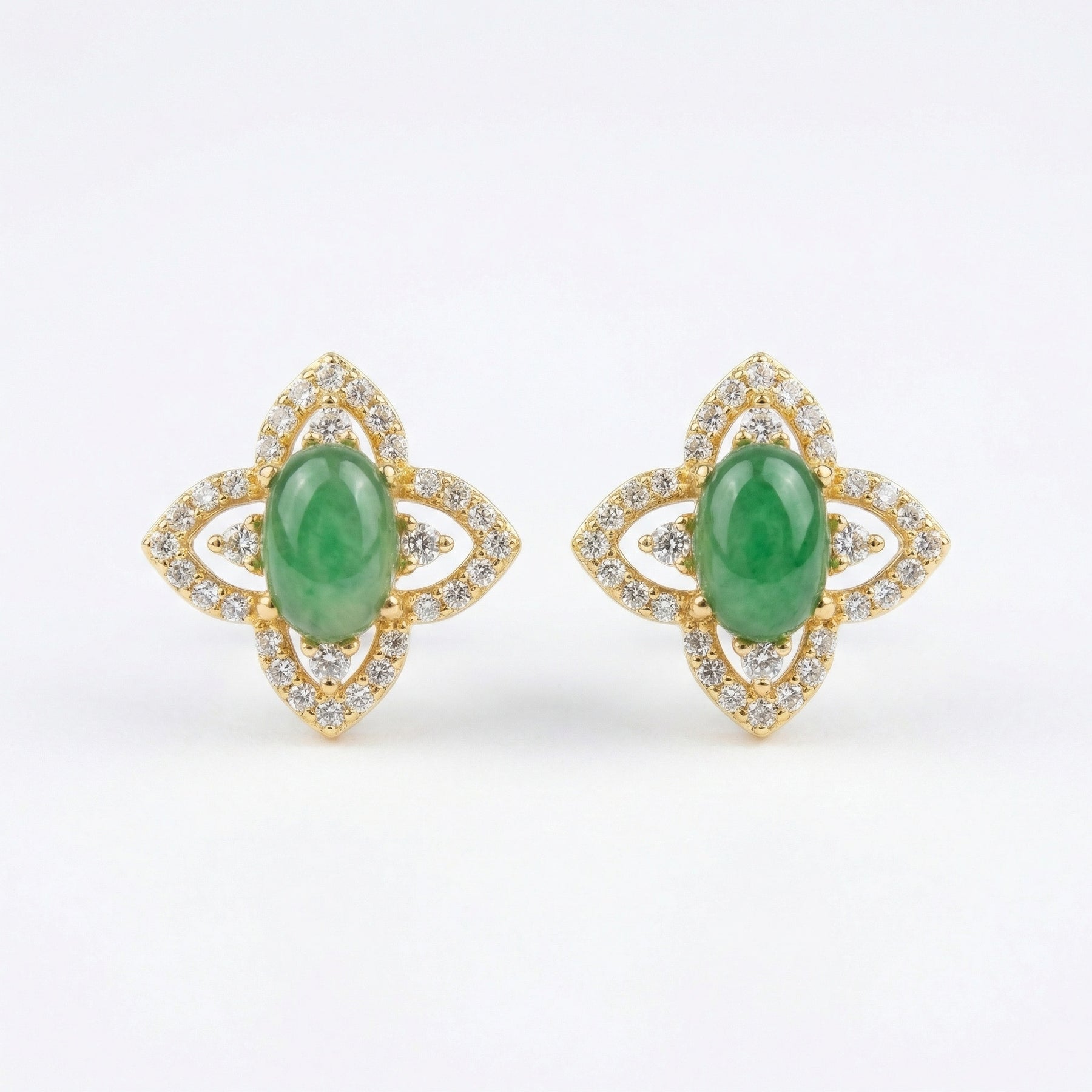 Jadeite Floral Cluster Stud Earrings – jade earrings, close-up