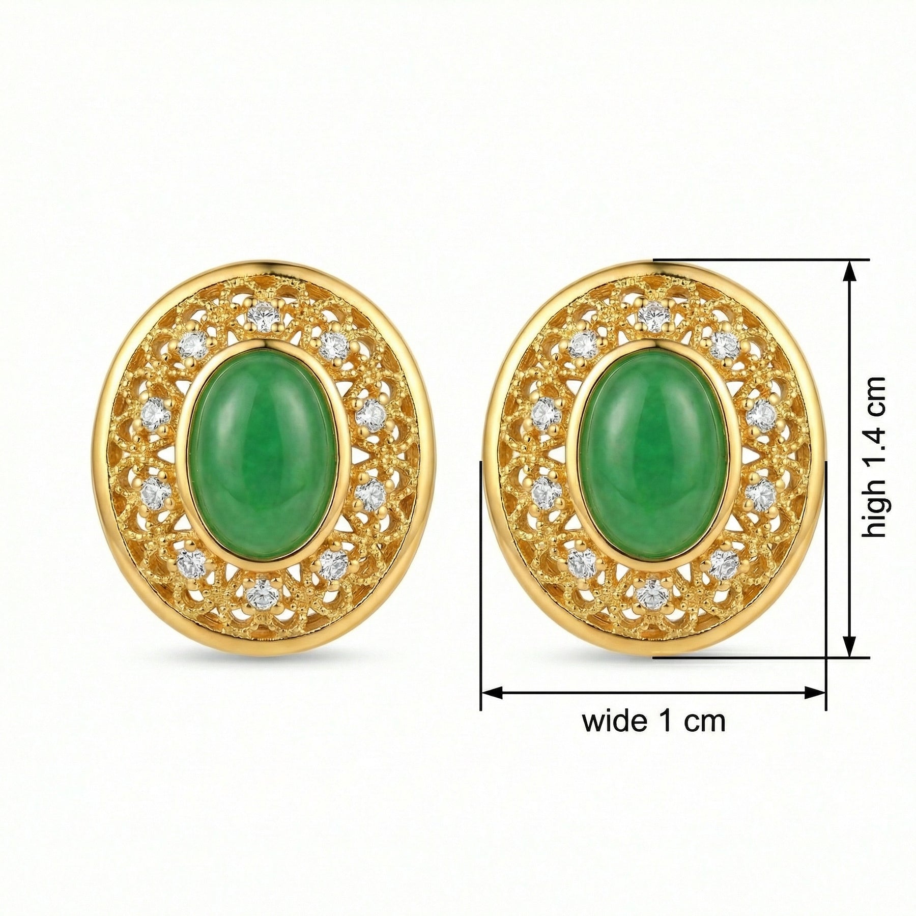 Jadeite-Inspired Filigree Stud Earrings – jade earrings, close-up