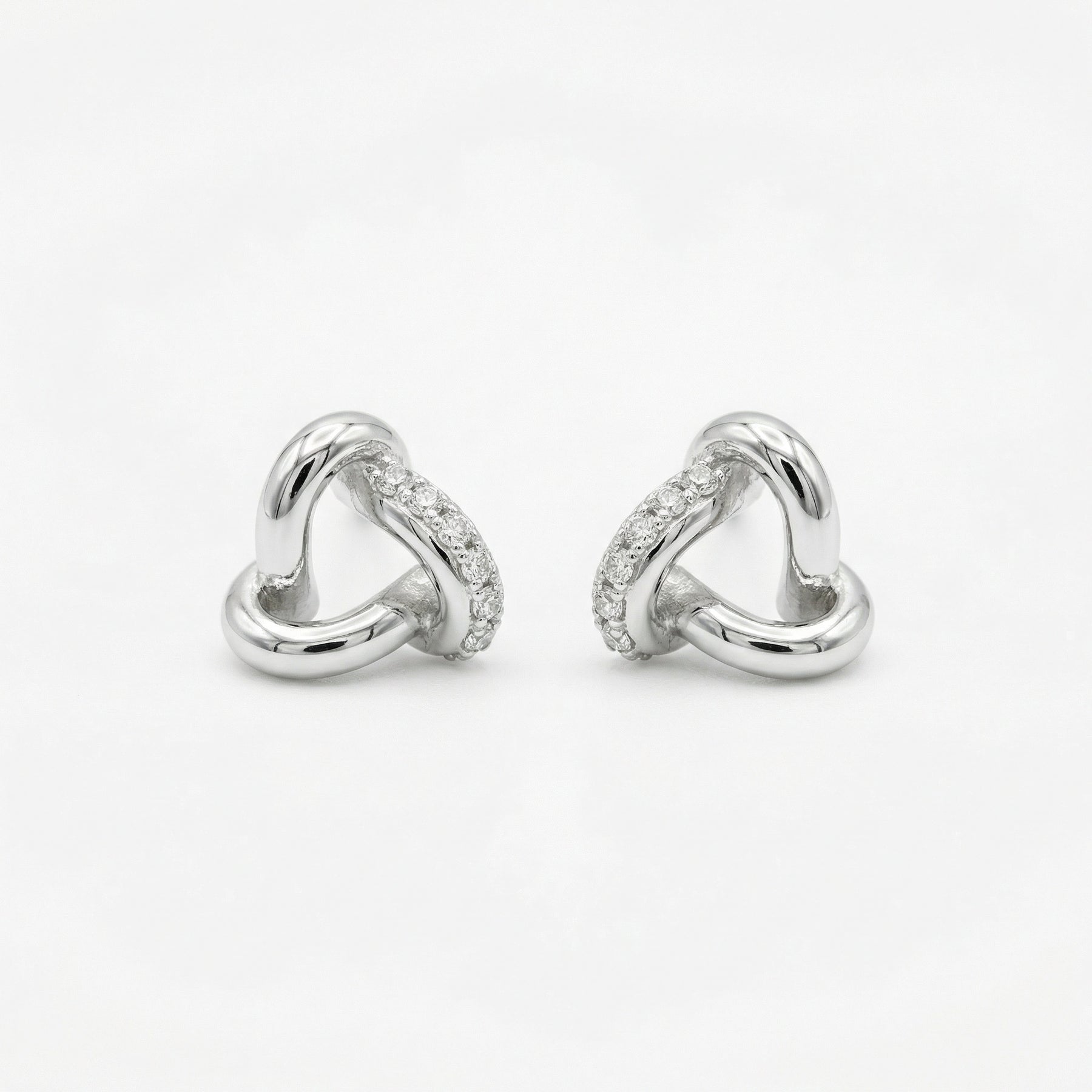 Polished Silver Knot Stud Earrings – sterling silver earrings, side detail