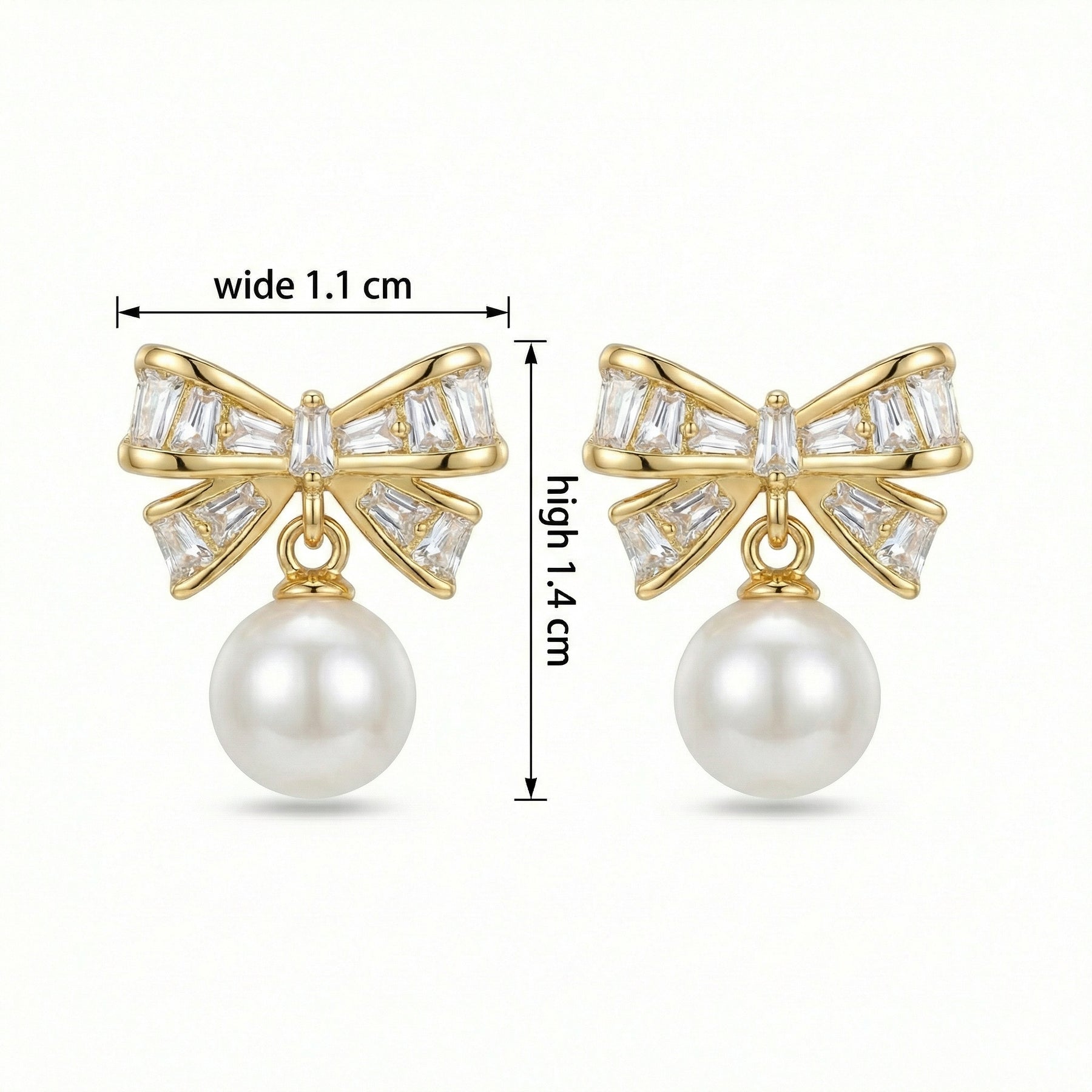 Crystal Bow and Pearl Dangle Earrings – pearl earrings, front view