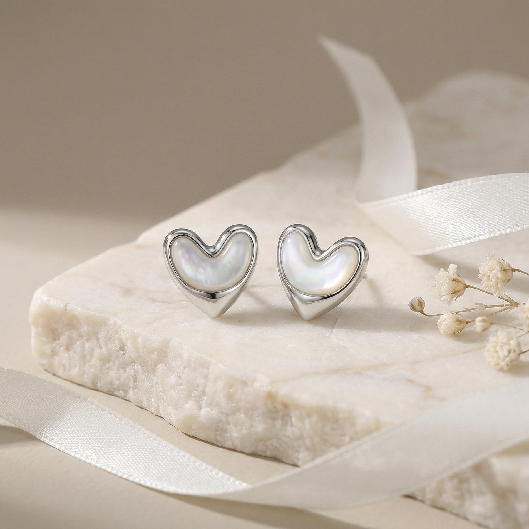 Sterling Silver Pearl Heart Studs – pearl earrings