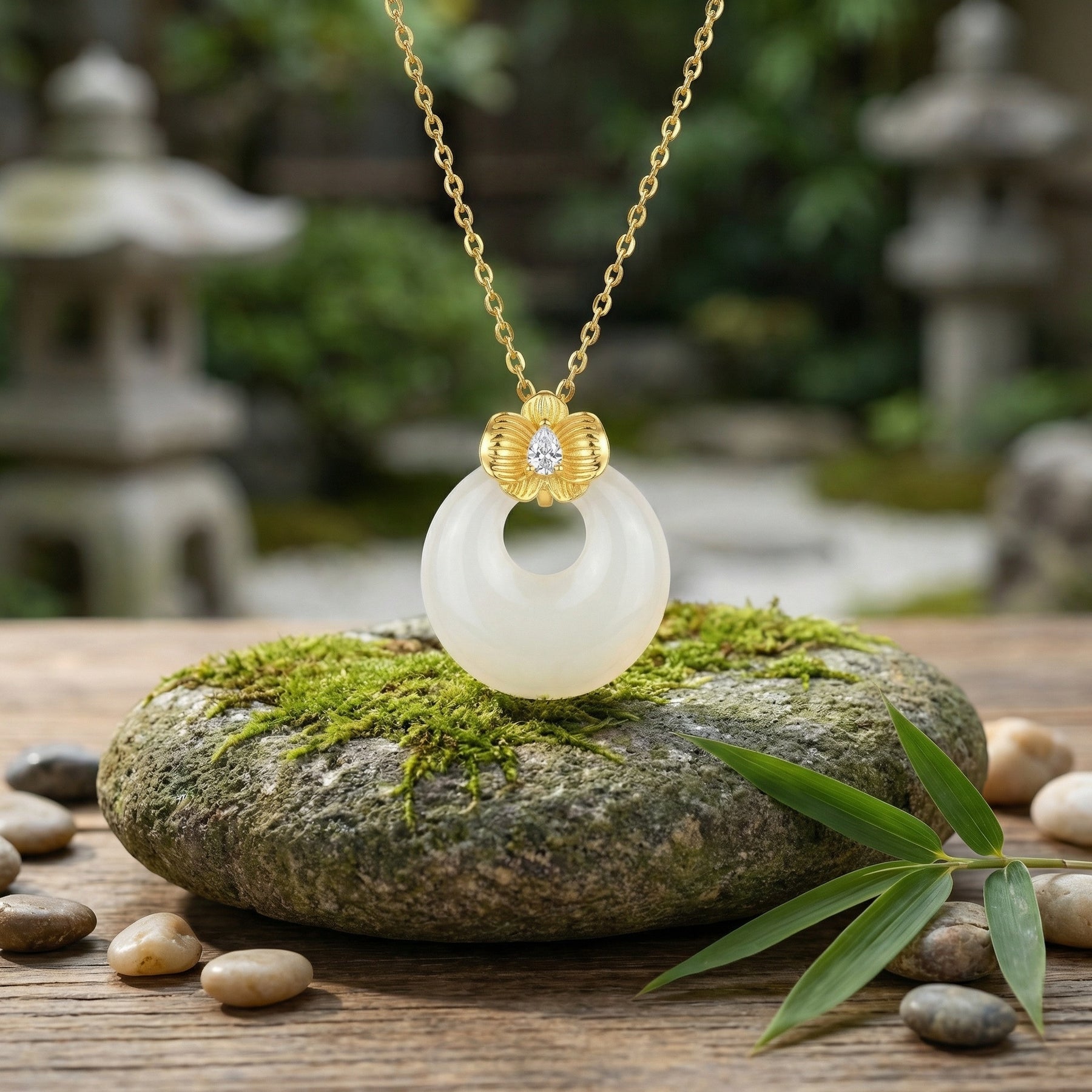 White Jade Pi Disc Pendant Necklace – jade necklace, side detail