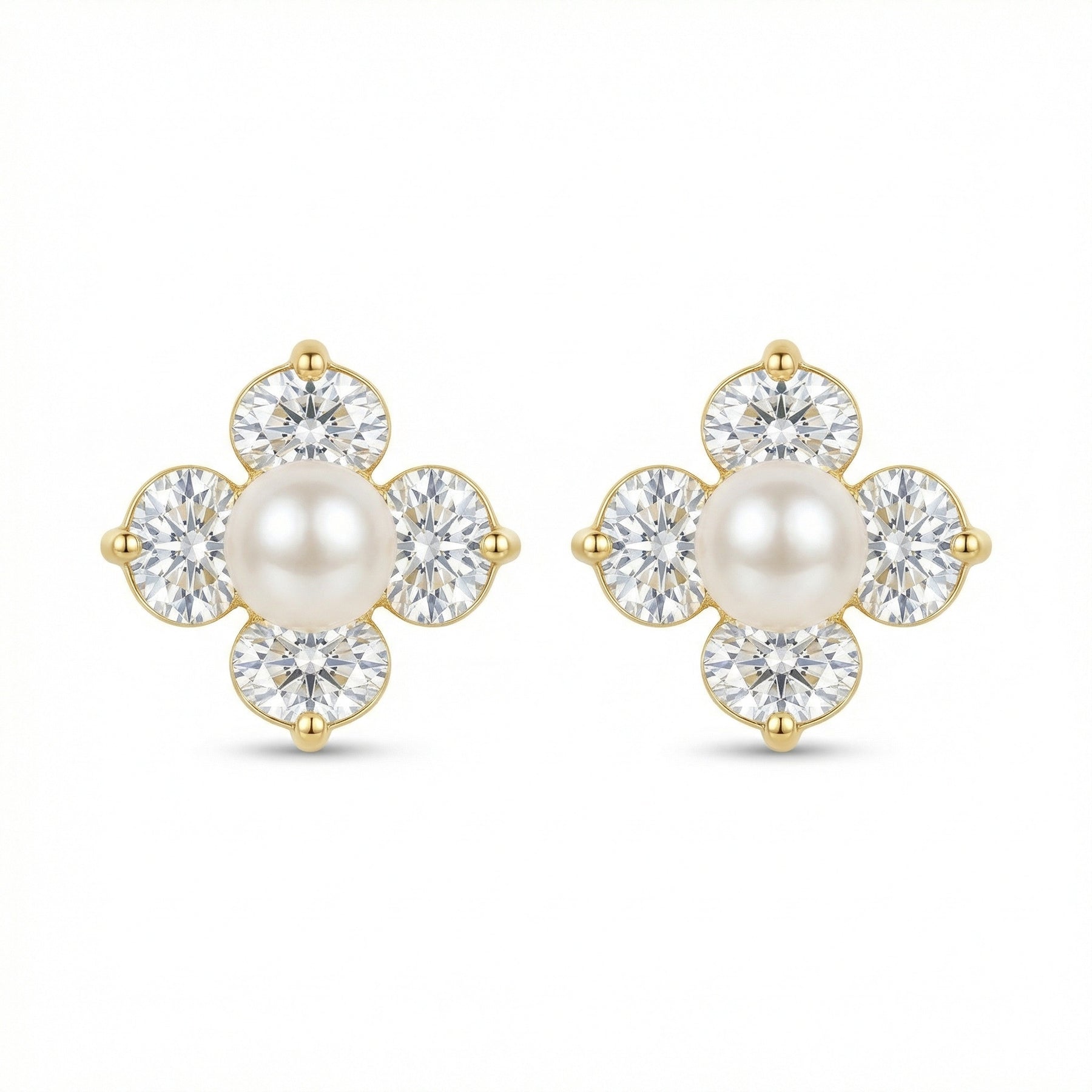 Pearl Floral Clover Stud Earrings – pearl earrings