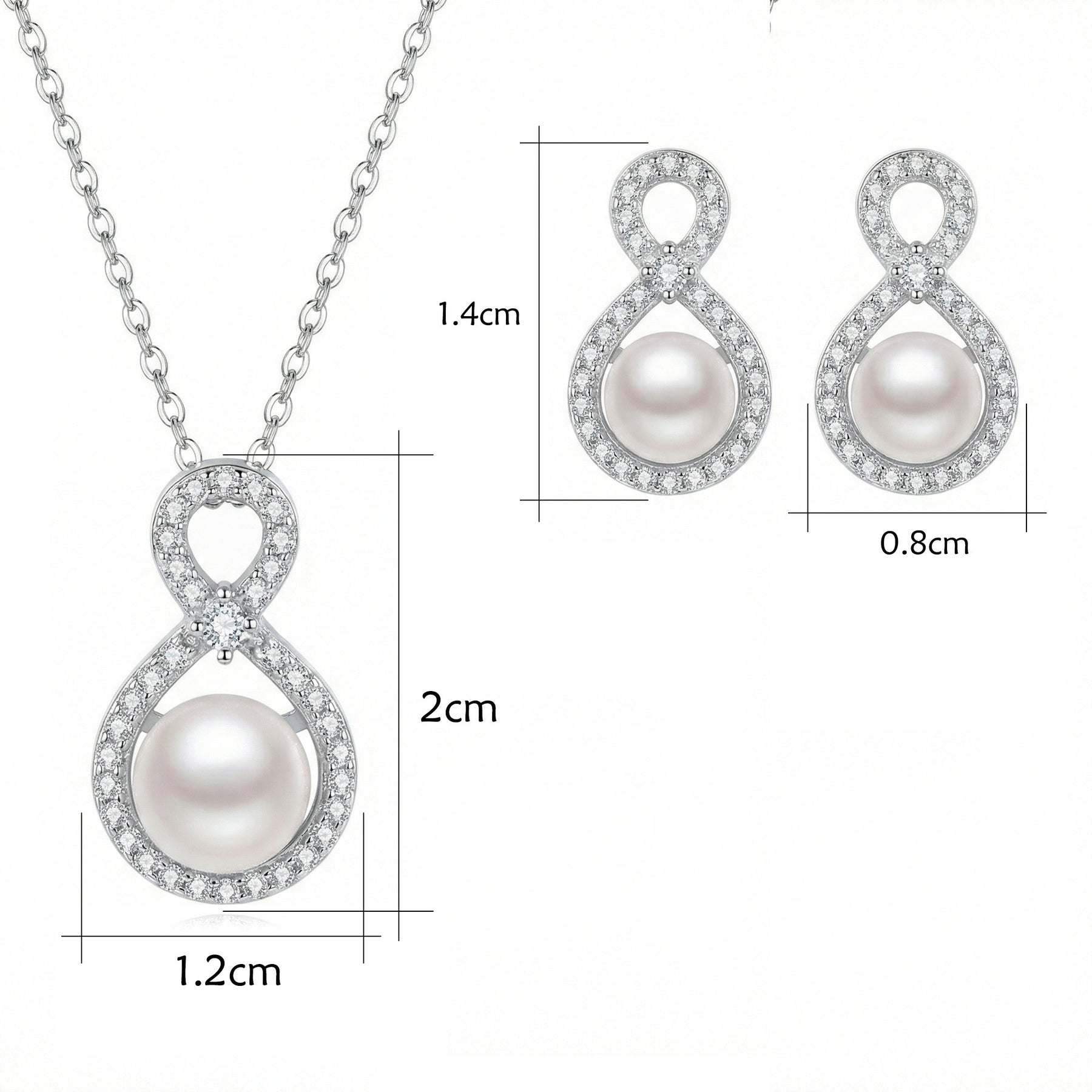 Infinity Pearl Necklace and Earrings Set – pearl earrings, side detail