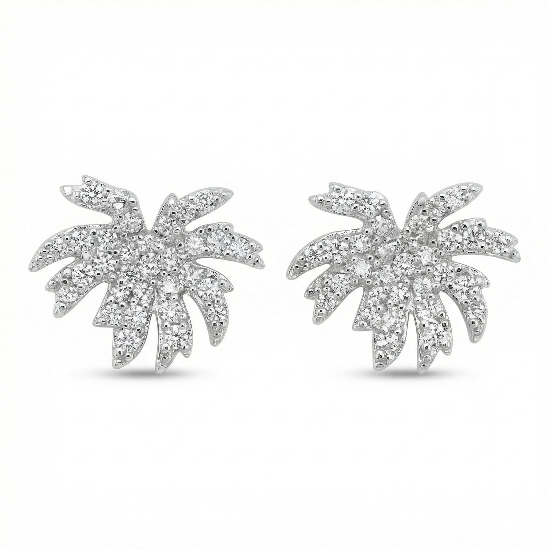 Shimmering Palm Tree Stud Earrings – sterling silver earrings, close-up