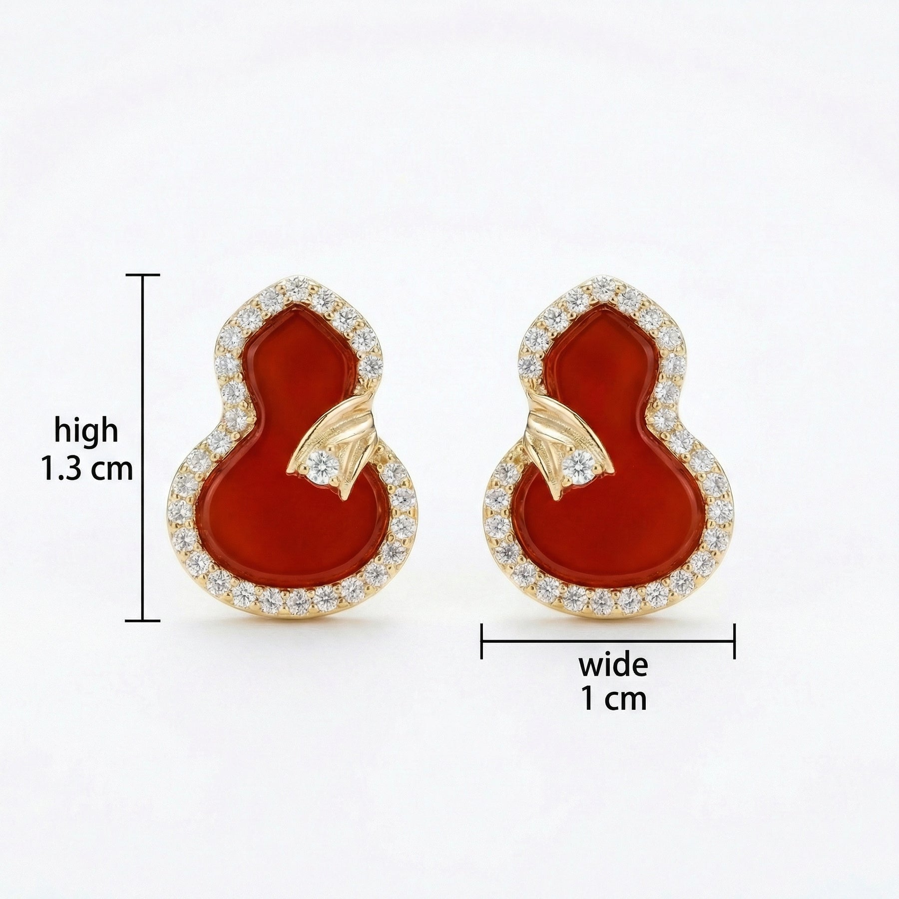 Red Gemstone Gourd Stud Earrings – sterling silver earrings, front view