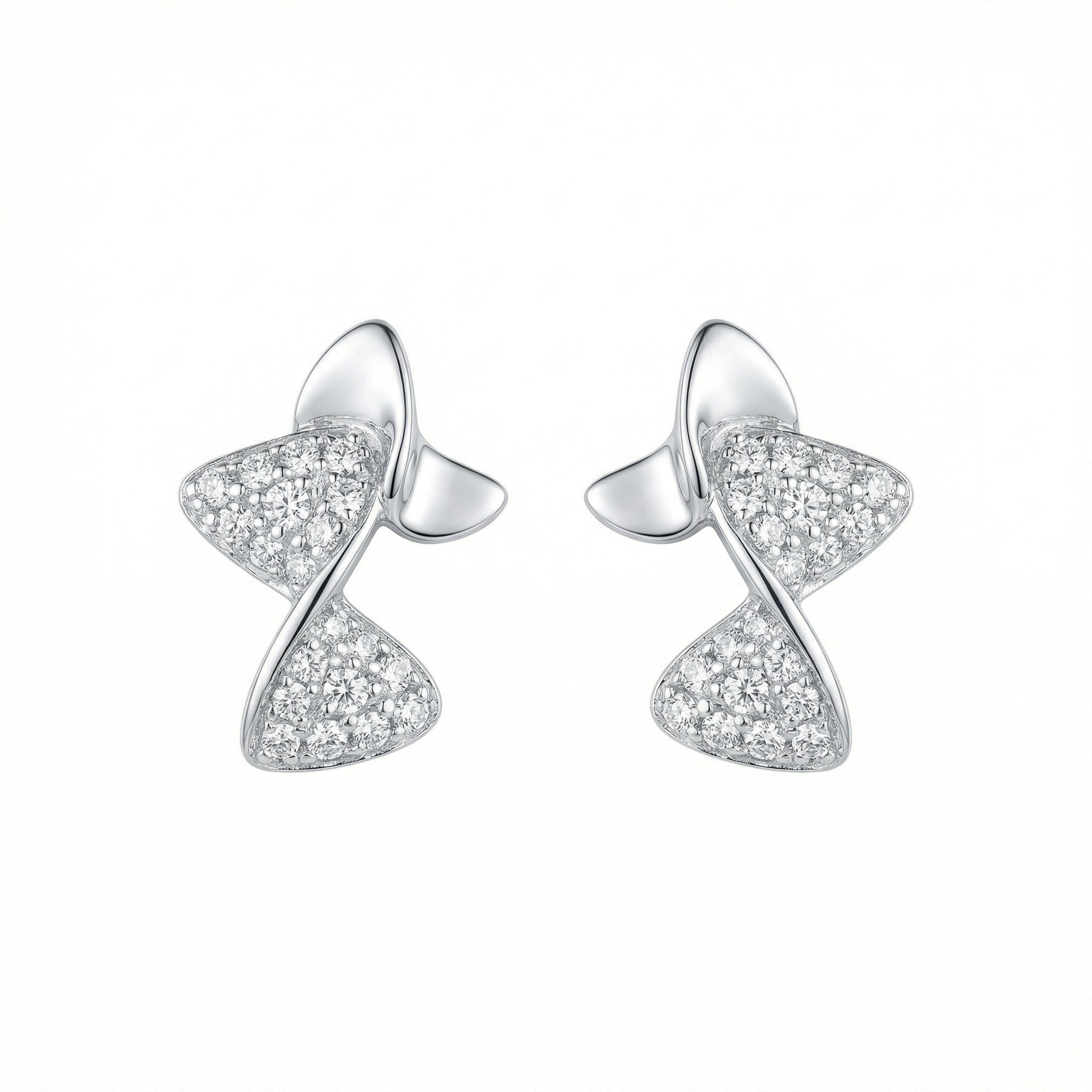 Abstract Butterfly Ribbon Studs – sterling silver earrings, front view
