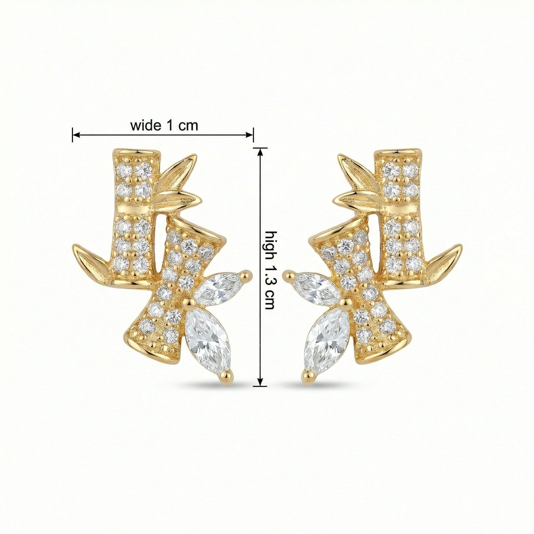 Bamboo and Leaf Gemstone Studs – sterling silver earrings, close-up