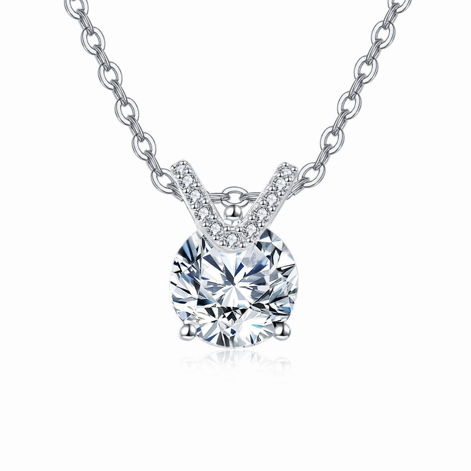 Solitaire Sparkling stone V-Chain Necklace – sparkling stone necklace, styling detail
