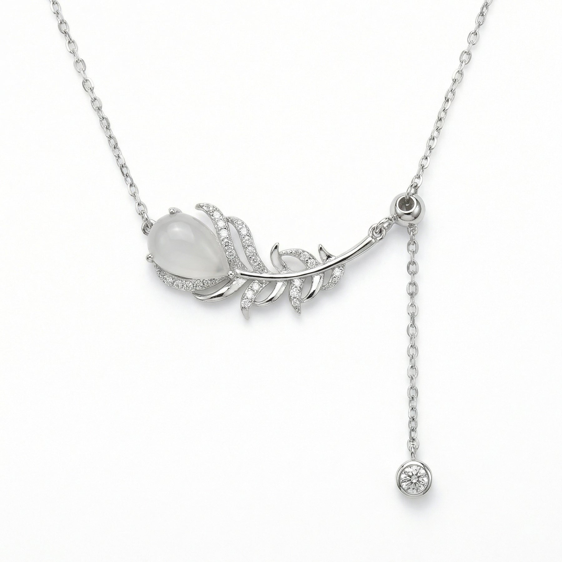 Feather Pendant Necklace with Moonstone – sterling silver necklace