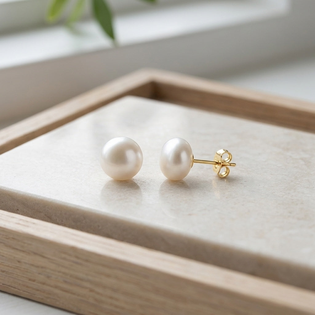 Cultured Freshwater Pearl Studs – pearl earrings, side detail