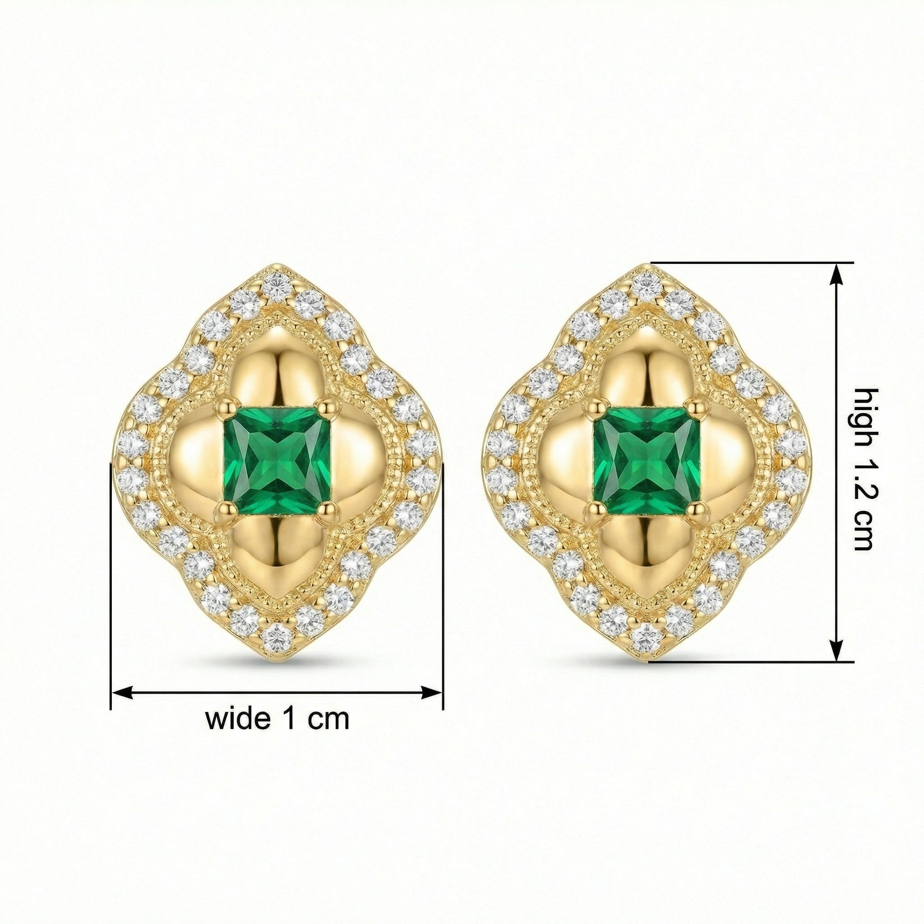 Quatrefoil Green Stone Stud Earrings – sterling silver earrings, close-up