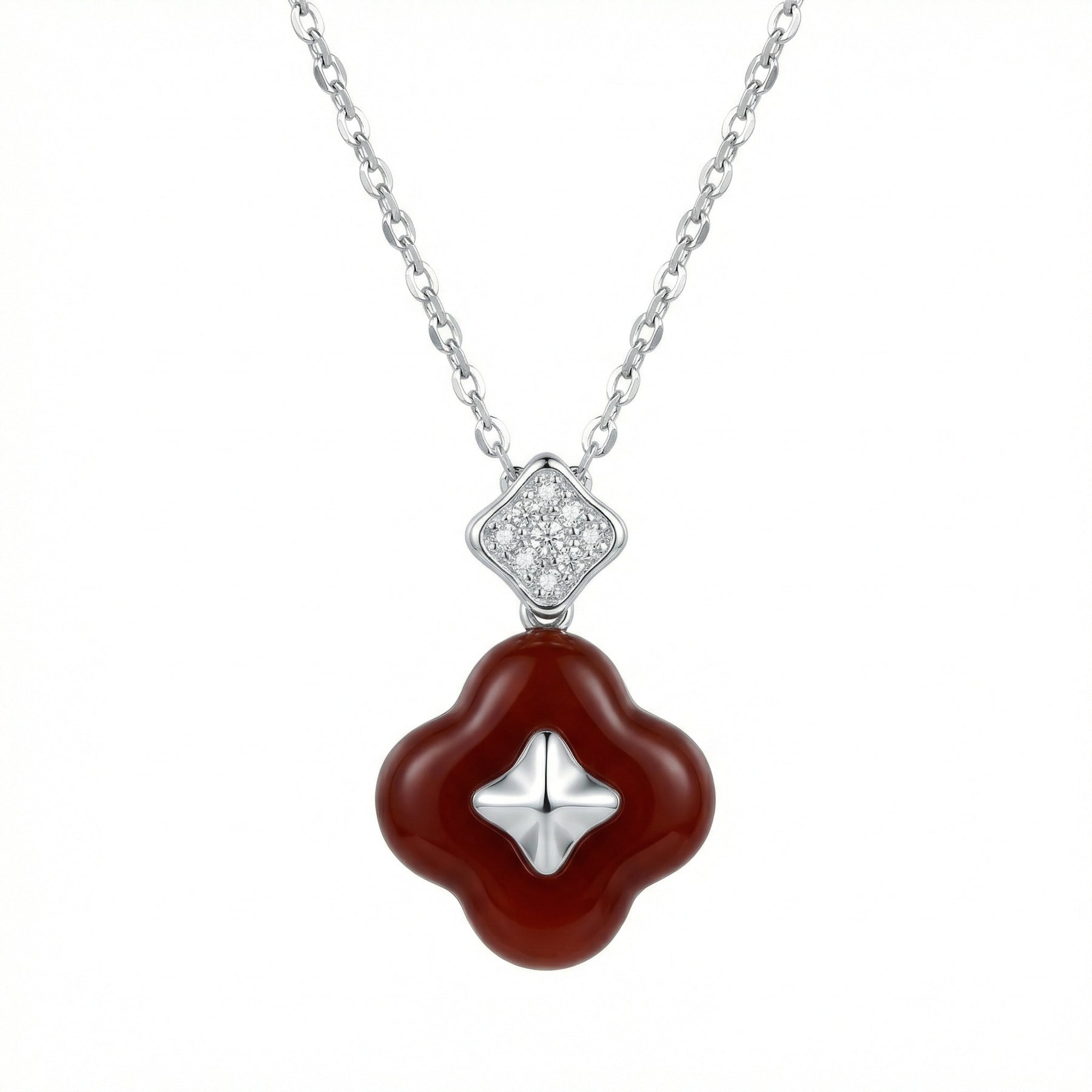 Red Carnelian Quatrefoil Star Necklace – carnelian necklace, side detail