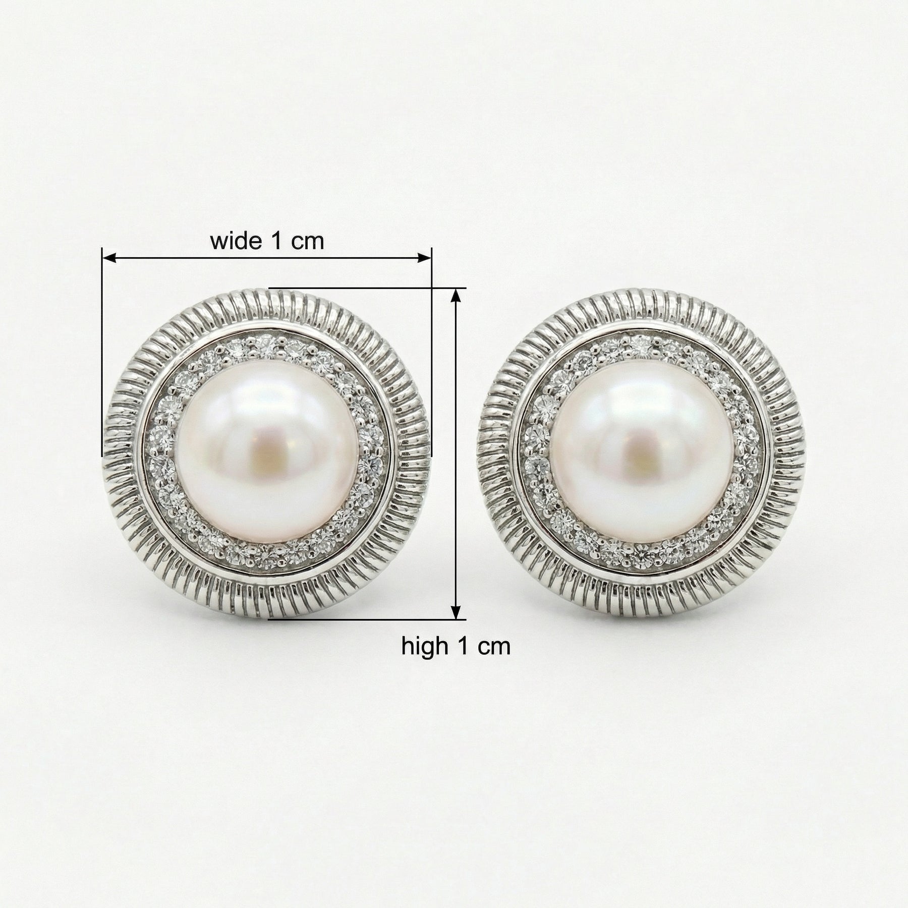 Pearl Halo Studs, Ribbed Silver Frame – pearl earrings