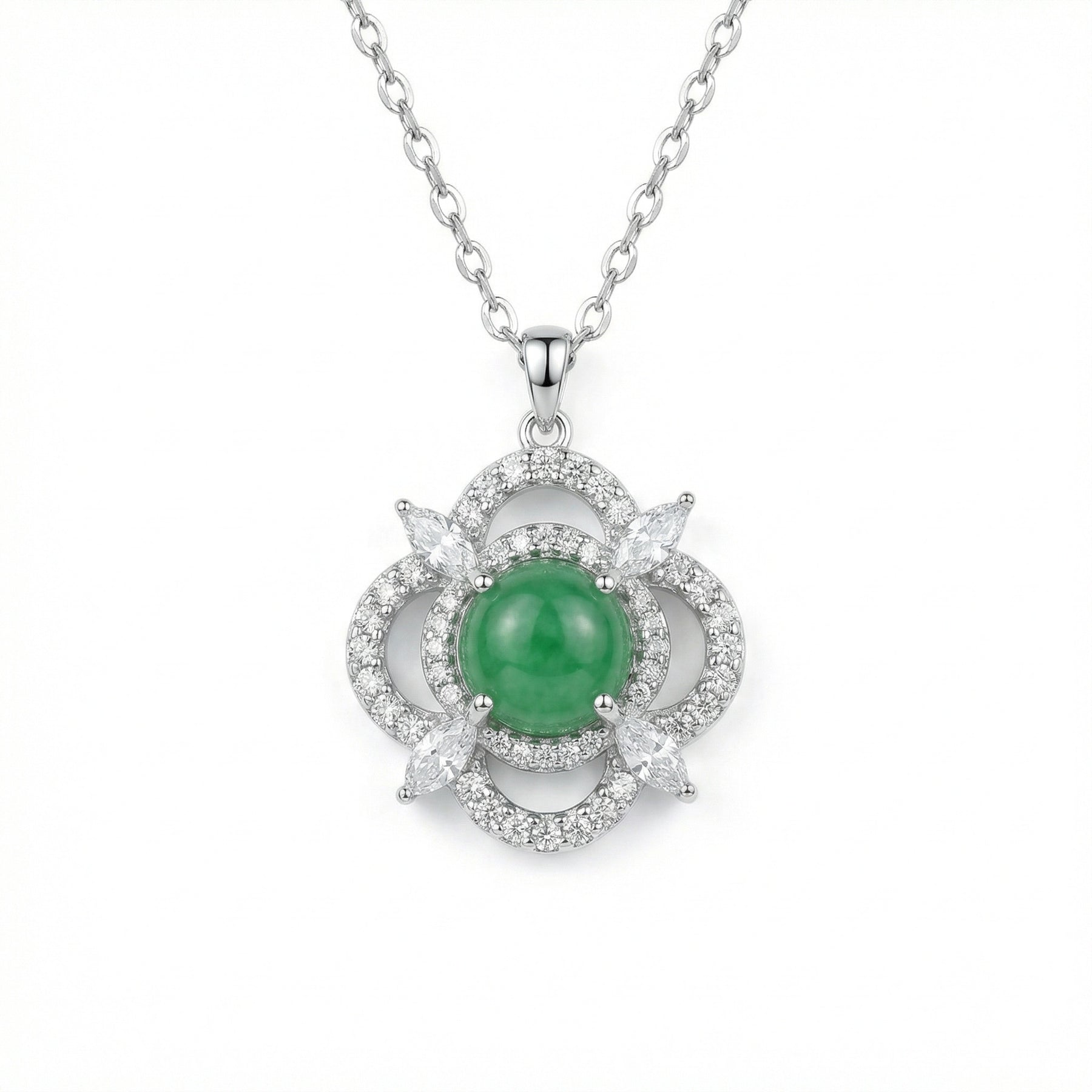 Green Jade Flower Necklace – jade necklace, side detail