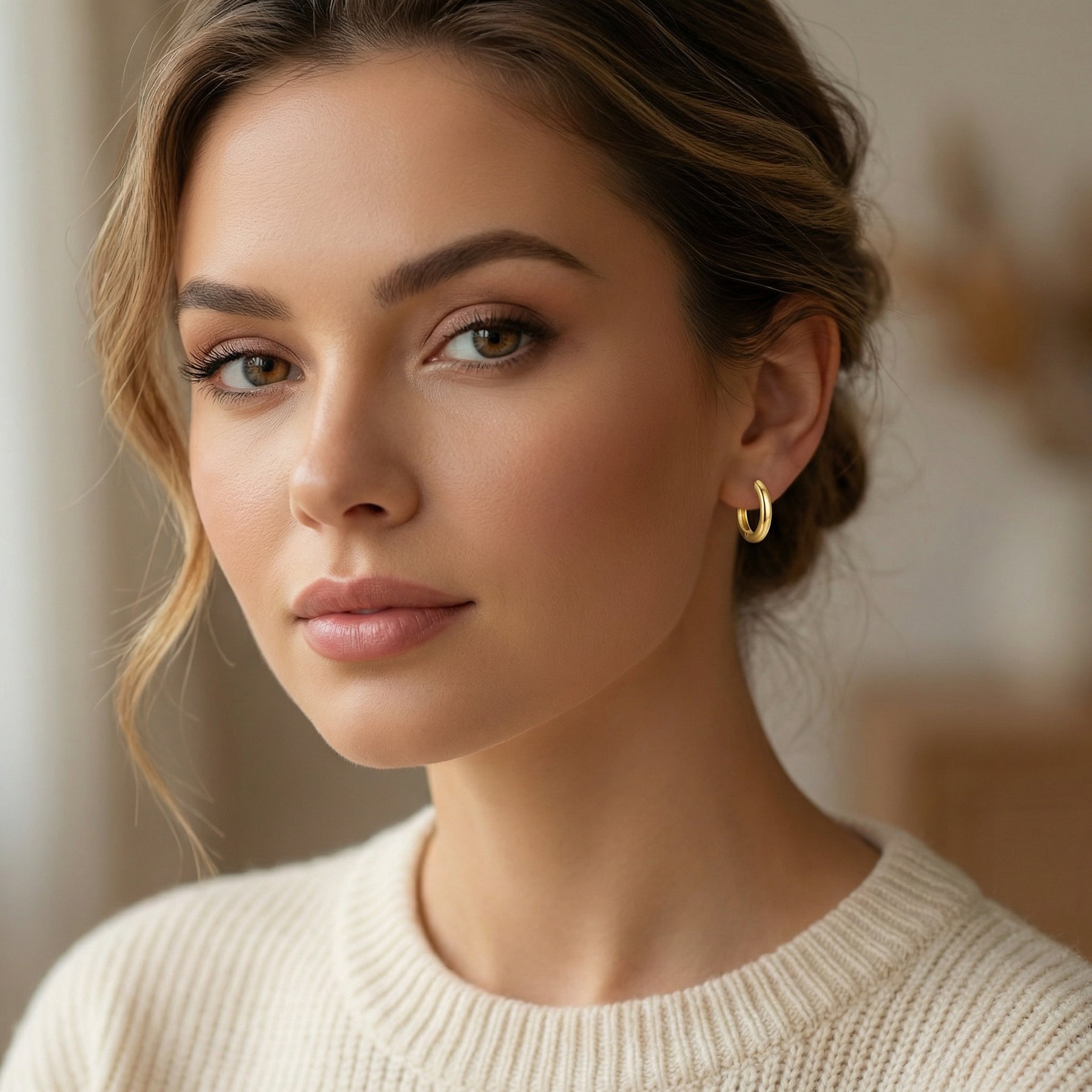 Small Polished Huggie Hoop Earrings – sterling silver earrings, styling detail